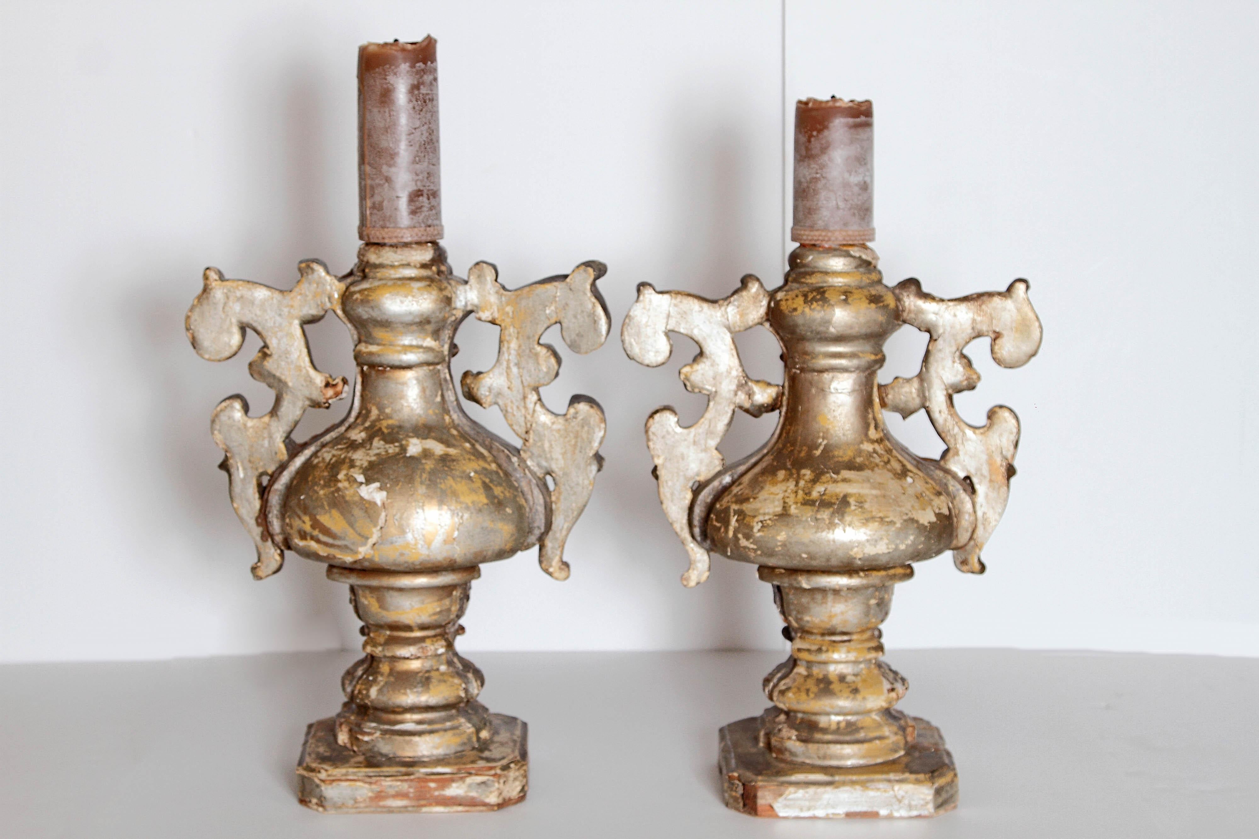 Pair of Late 18th Century Italian Carved and Gilt Candleholders 3