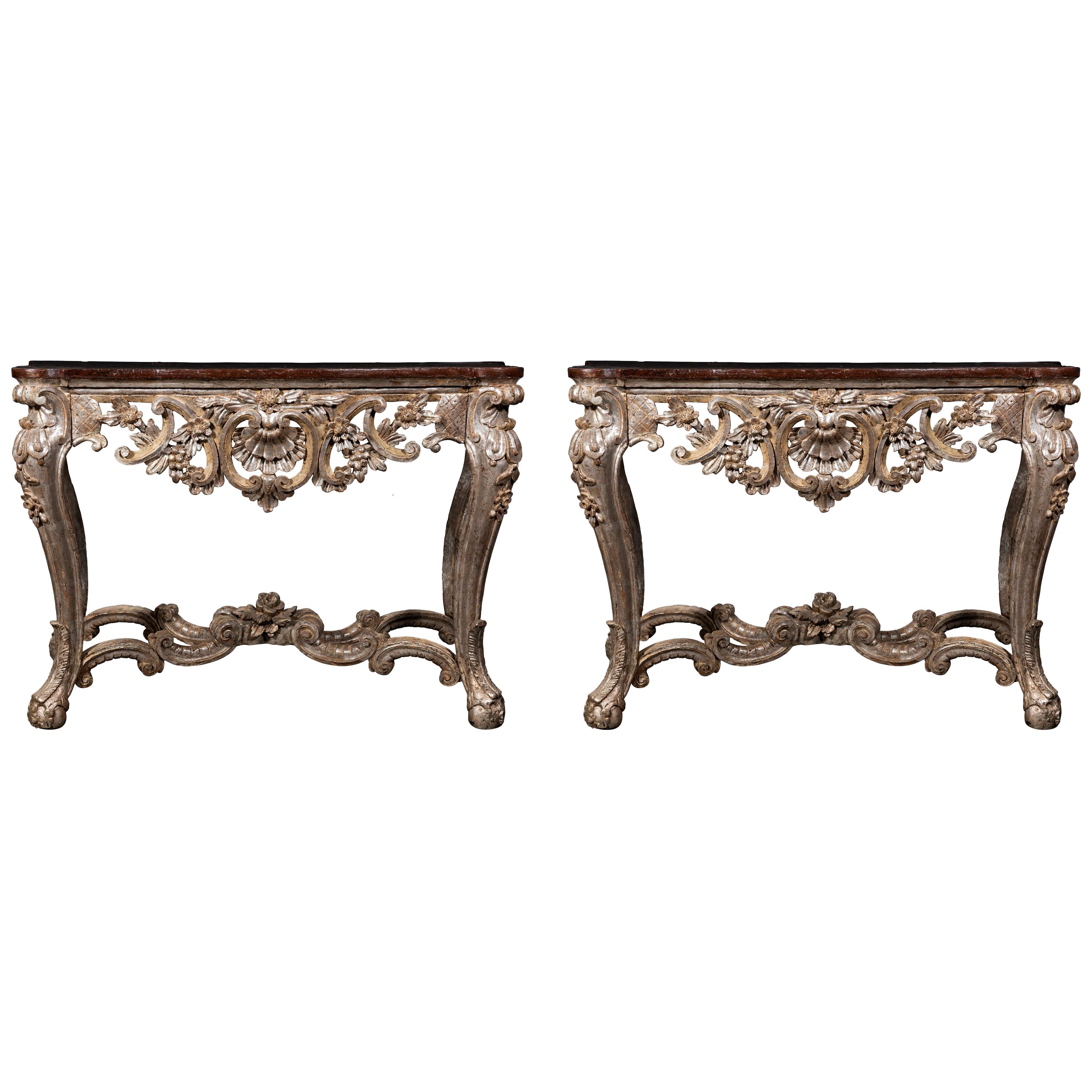 A Pair of Late 18th Century Italian Ecclesiastical Silver-Gilt Consoles For Sale