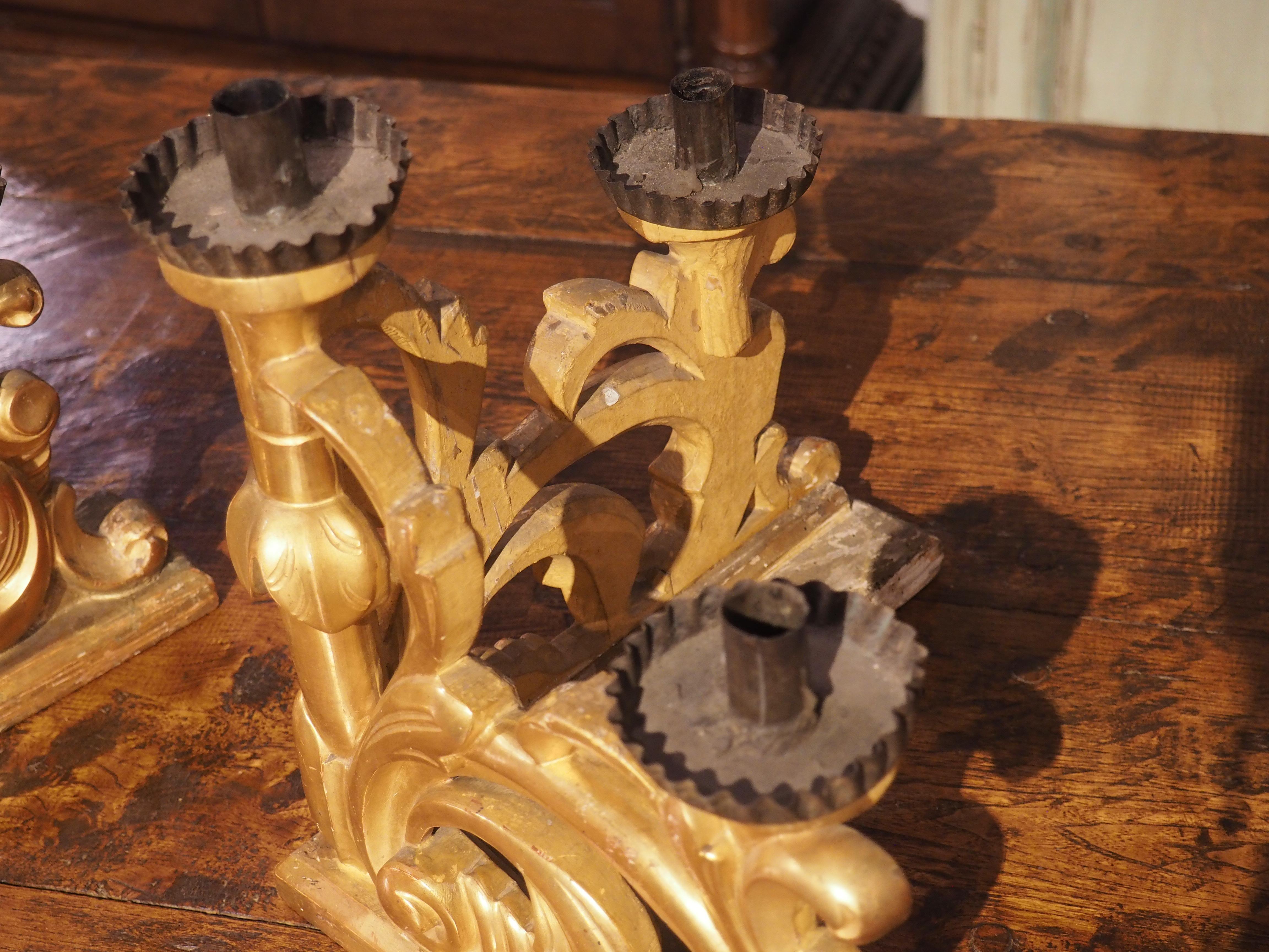 Pair of Late 18th Century Italian Giltwood Baroque Candlesticks For Sale 8