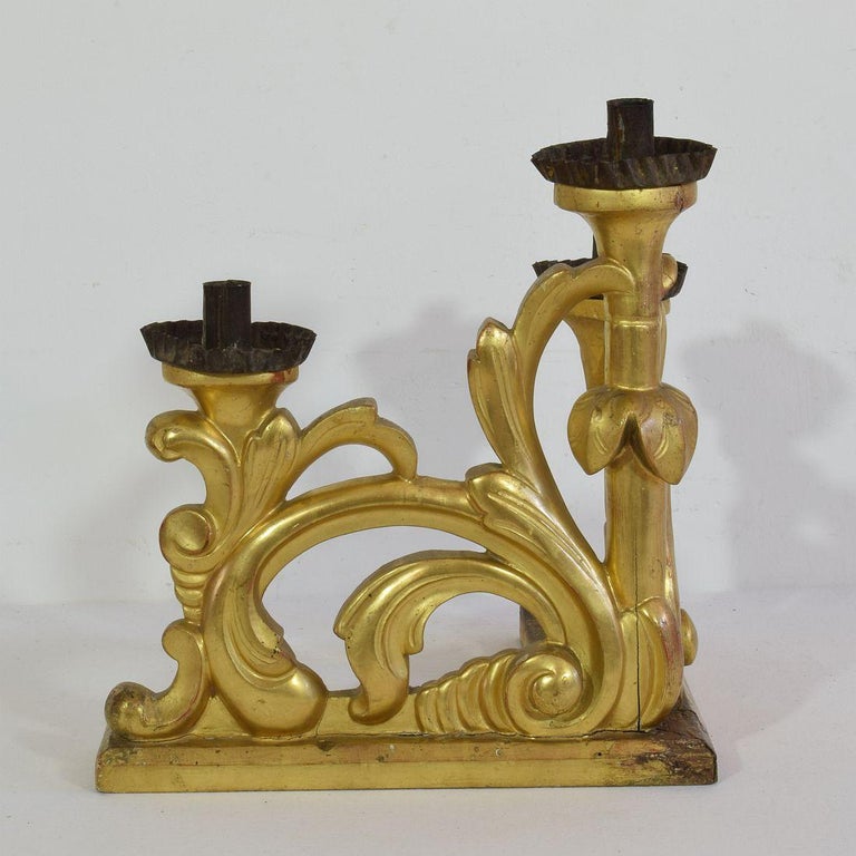 Pair of Late 18th Century Italian Giltwood Baroque Candlesticks or Candleholders 7