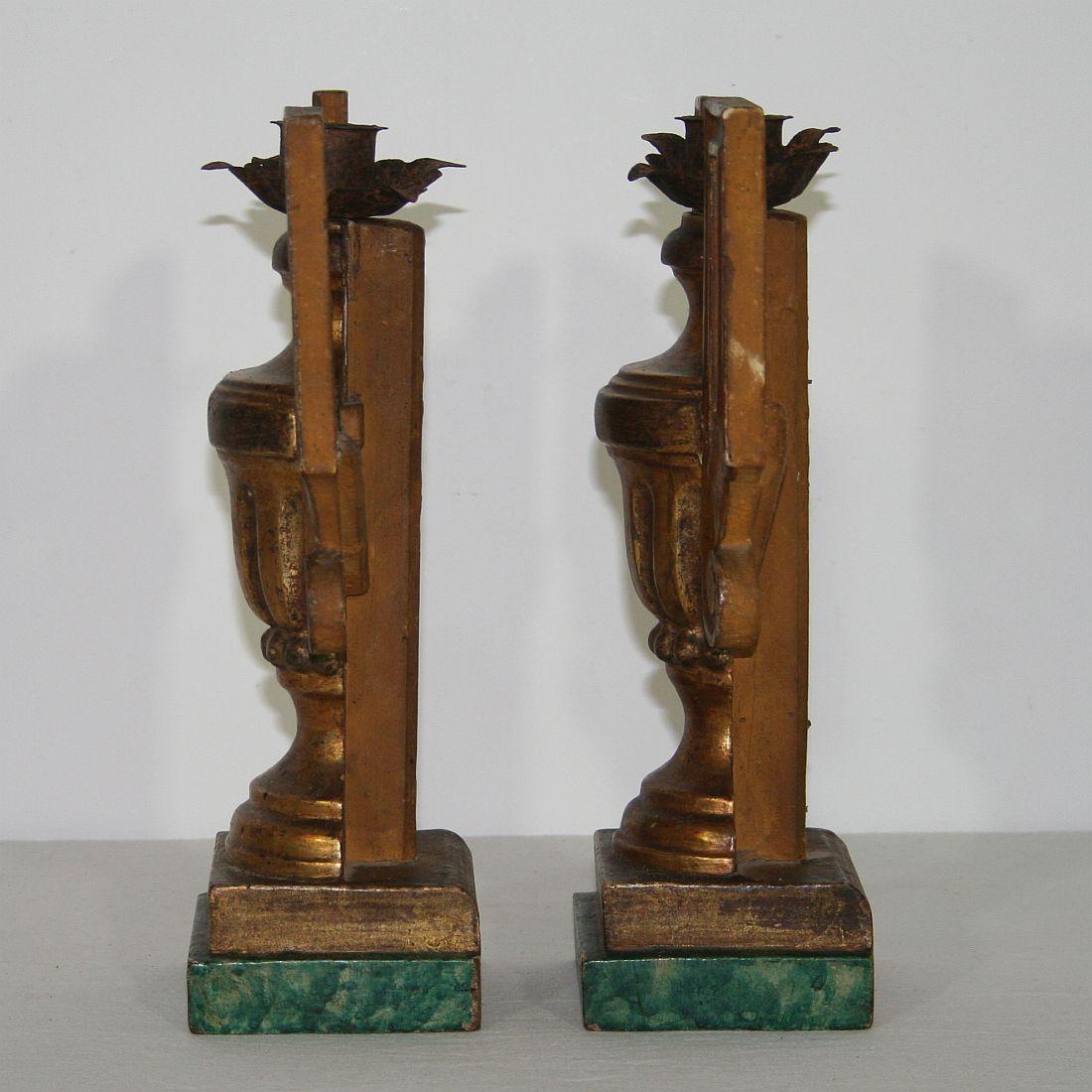 Gilt Pair of Late 18th Century Italian Neoclassical Carved Candleholders