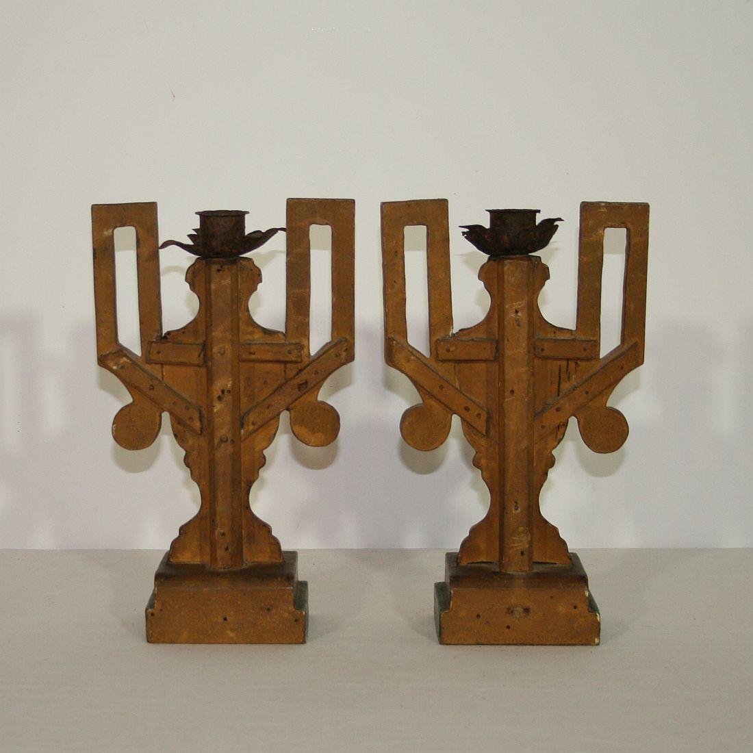 18th Century and Earlier Pair of Late 18th Century Italian Neoclassical Carved Candleholders