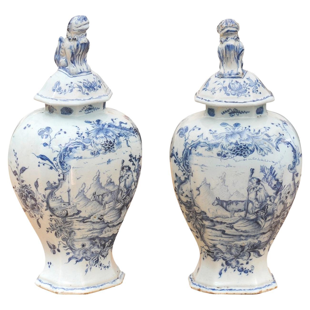 Pair of Late 18th Century Italian Porcelain Garniture Urns with Lids For Sale