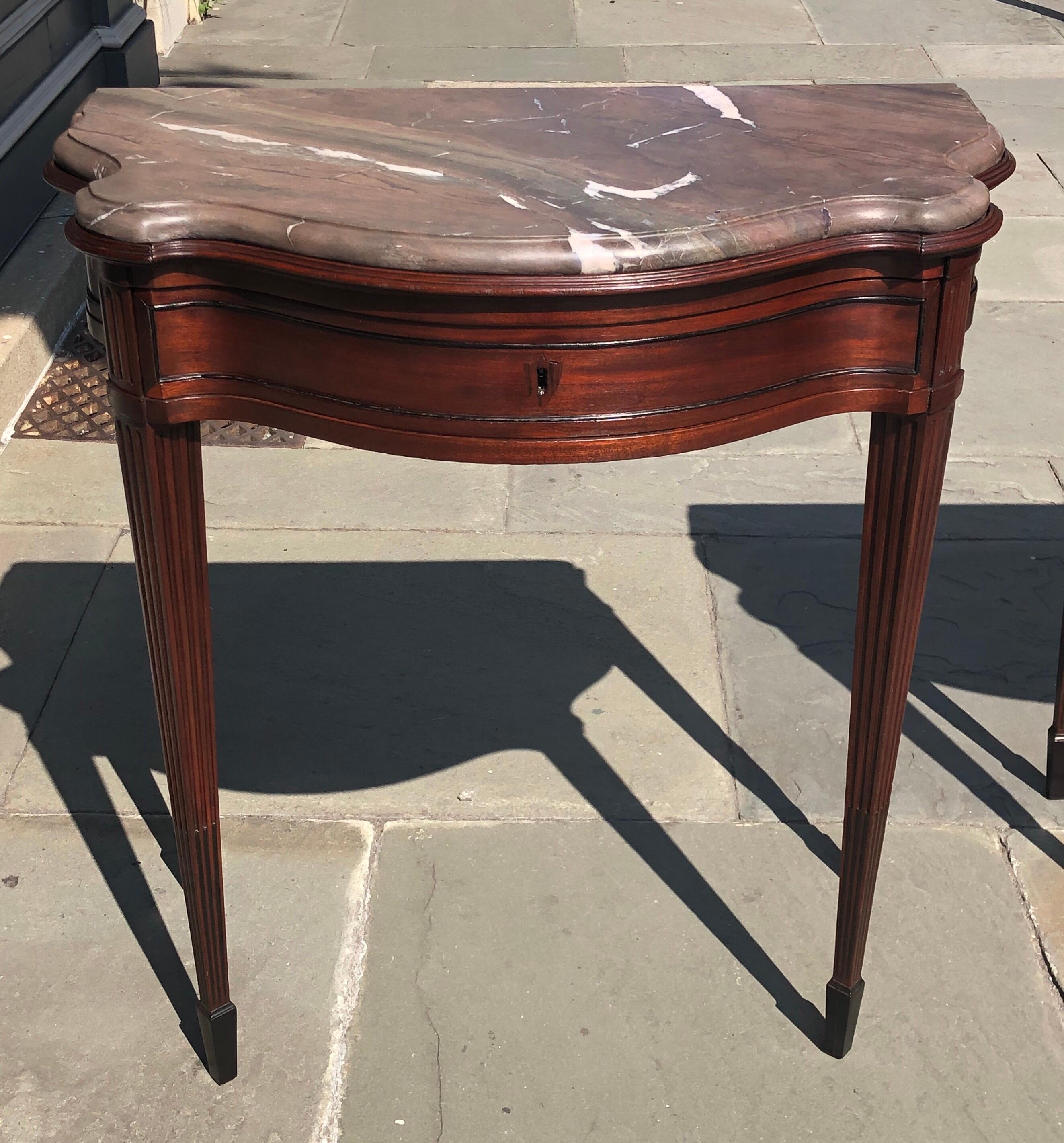 Regency Pair of Late 18th Century Mahogany and Marble English Console Tables For Sale