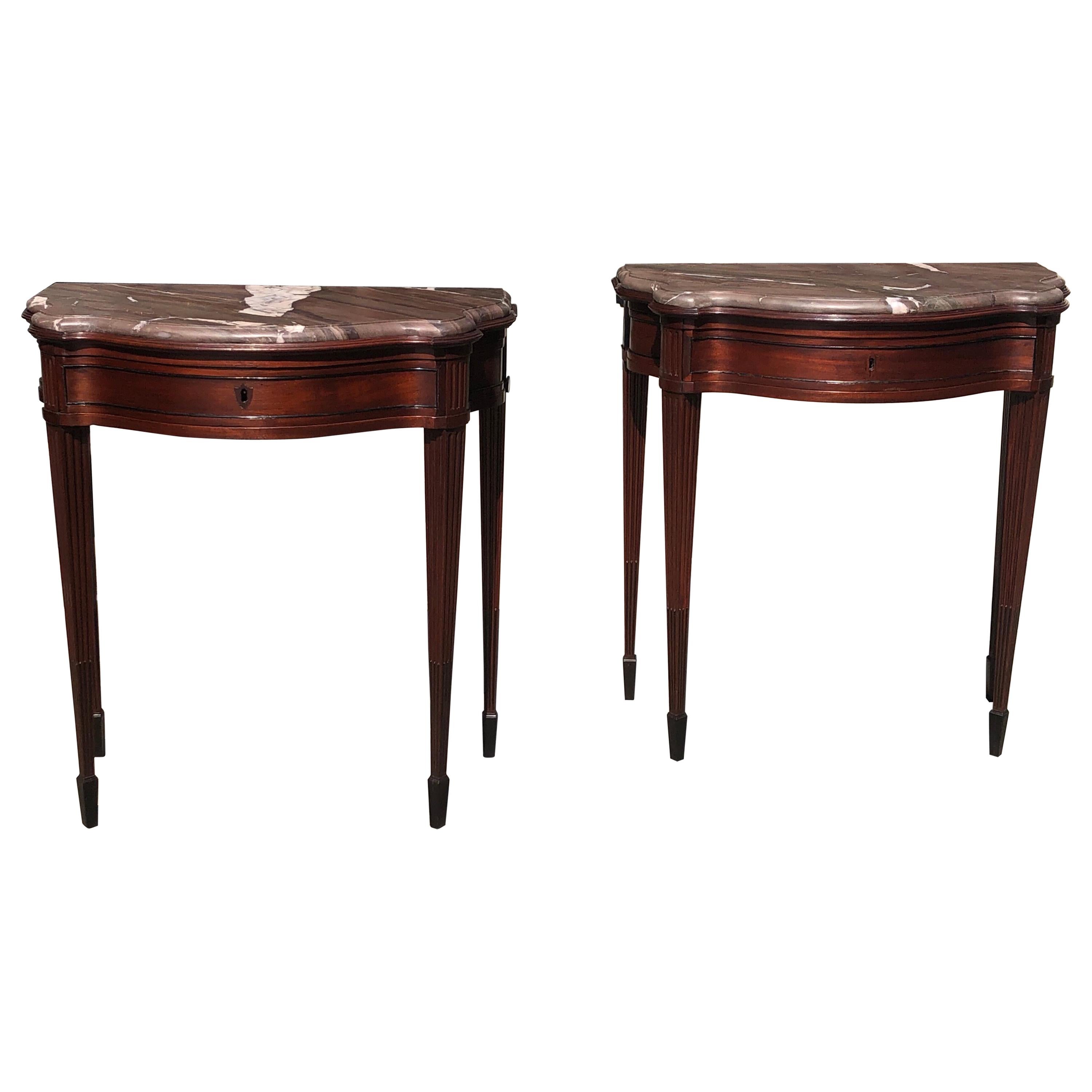 Pair of Late 18th Century Mahogany and Marble English Console Tables
