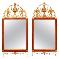 Pair of Late 18th Century Neoclassical Figural Walnut and Giltwood Wall Mirrors