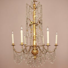Pair of Late 18th Century Neoclassical Genoa/Italy Giltwood Crystal Chandeliers