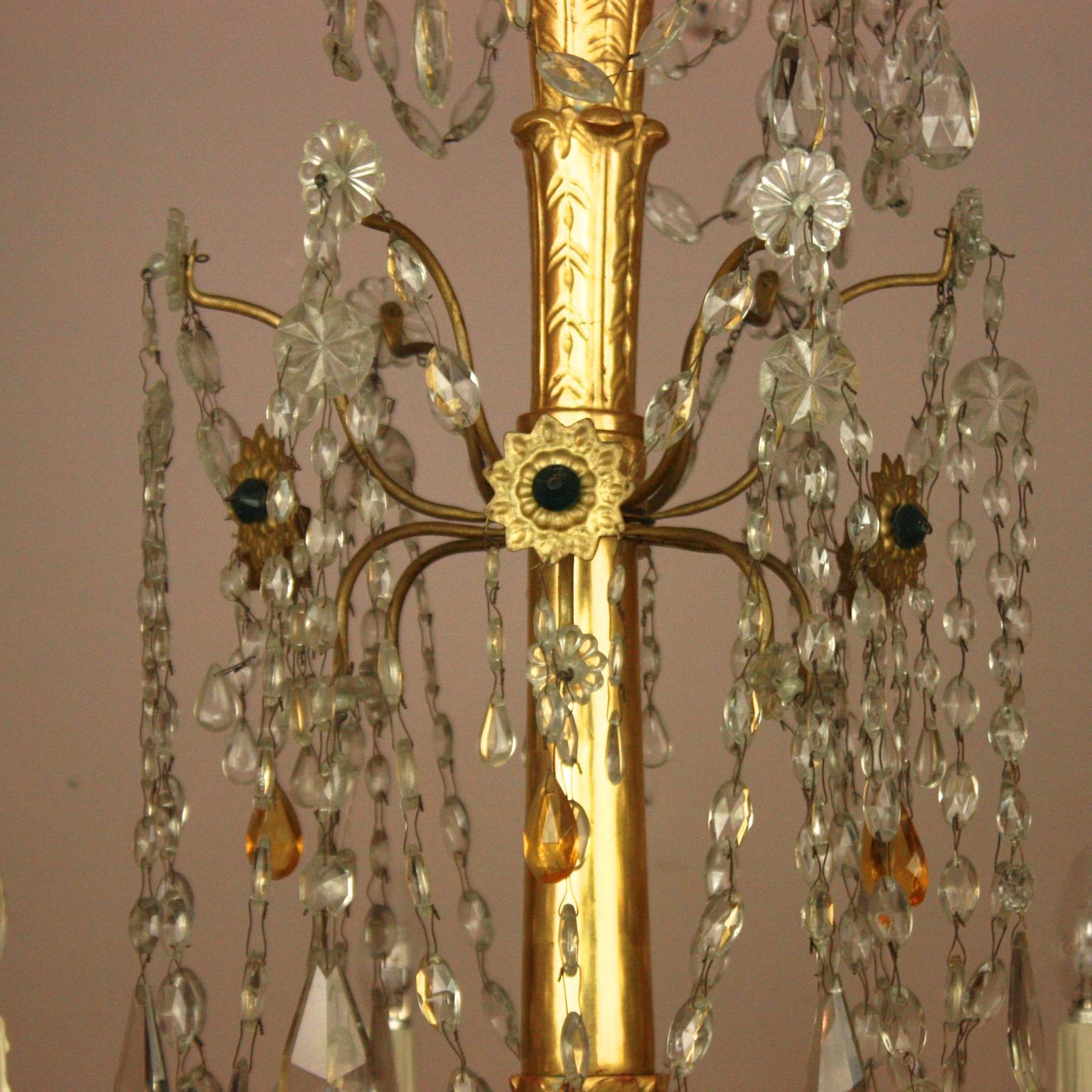 Pair of Late 18th Century Neoclassical Genoa/Italy Giltwood Crystal Chandeliers 1