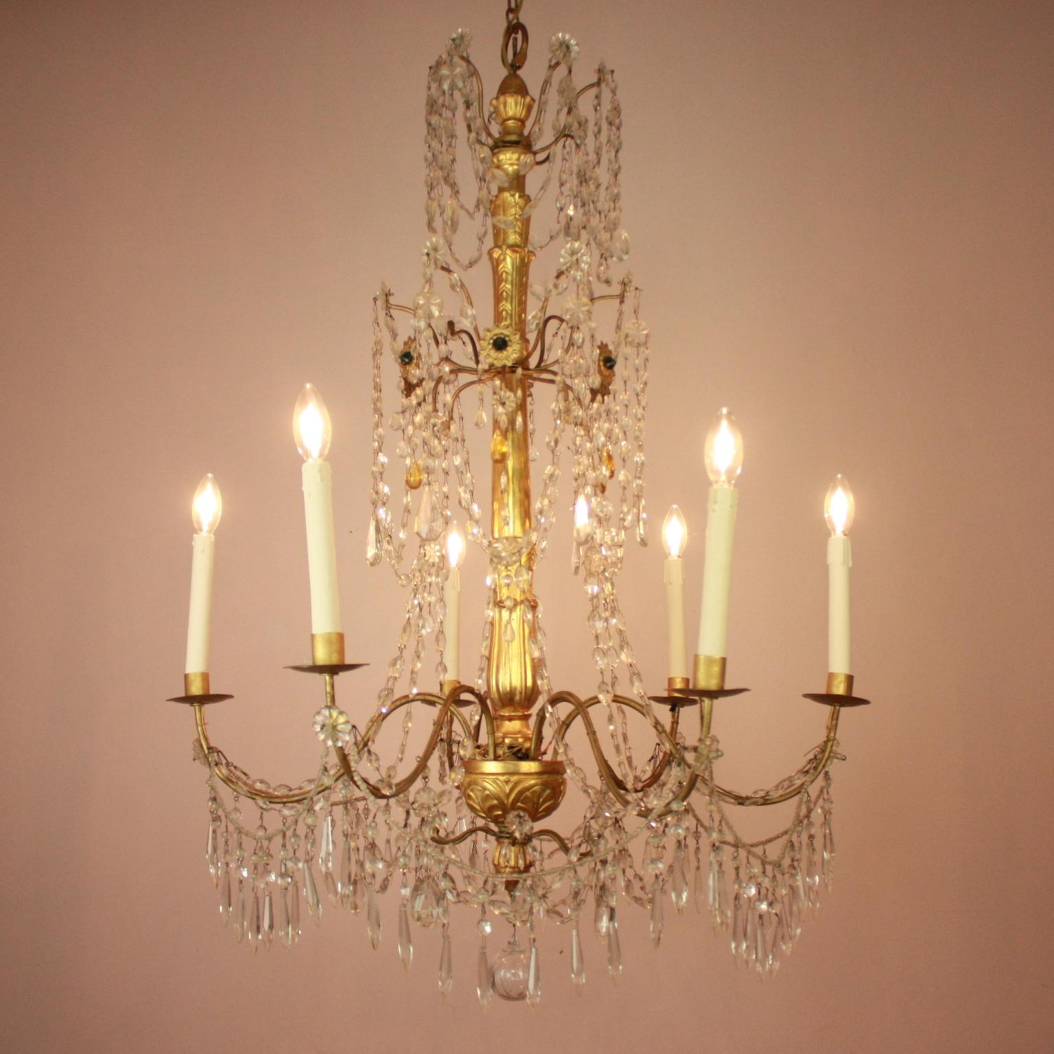 Pair of Late 18th Century Neoclassical Genoa/Italy Giltwood Crystal Chandeliers 4