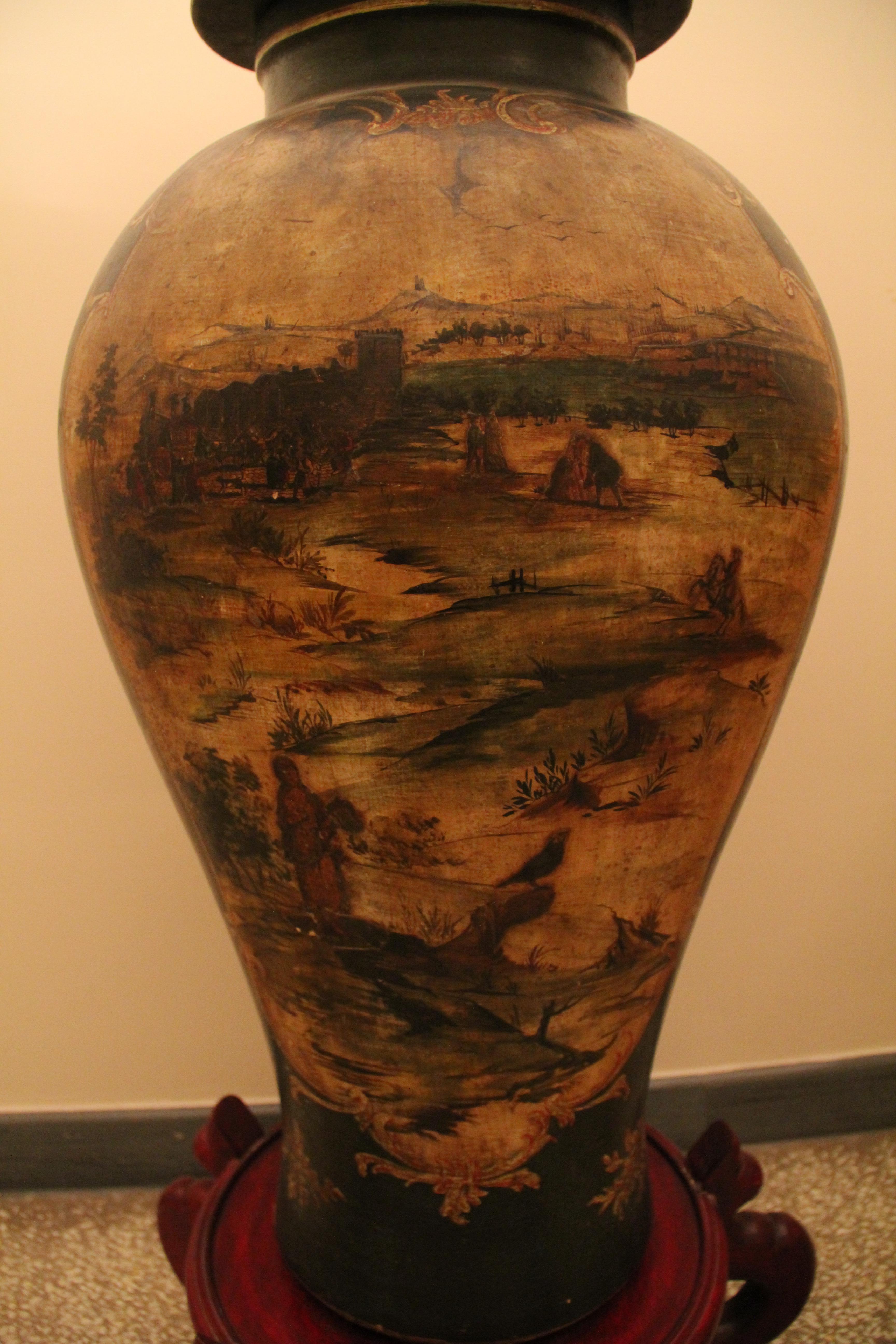 Hand-Painted Pair of Late 18th Century Neoclassical Terracotta Monumental Vases For Sale