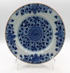 Pair of Late 18th Century Peony Medallion Delft Plates
