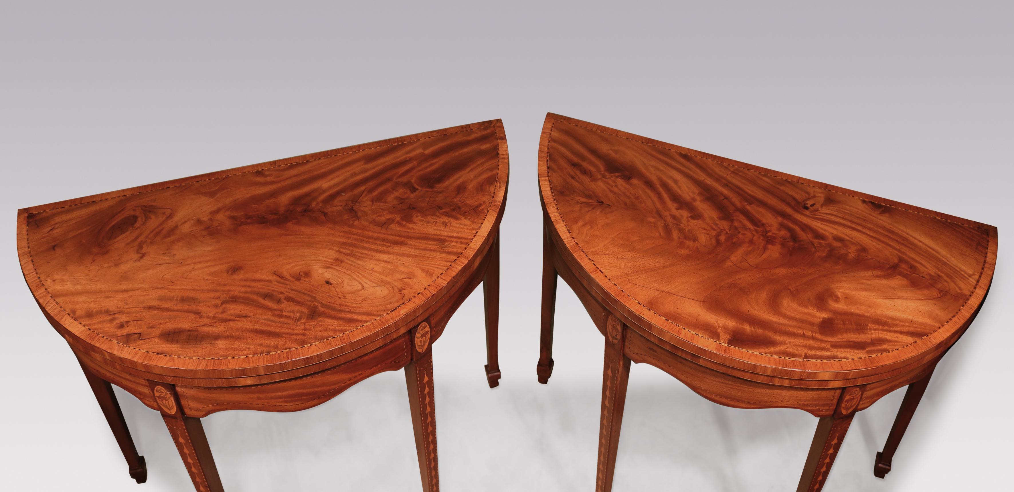 Cross-Banded Pair of Late 18th Century Sheraton Period Figured Mahogany Card Tables For Sale