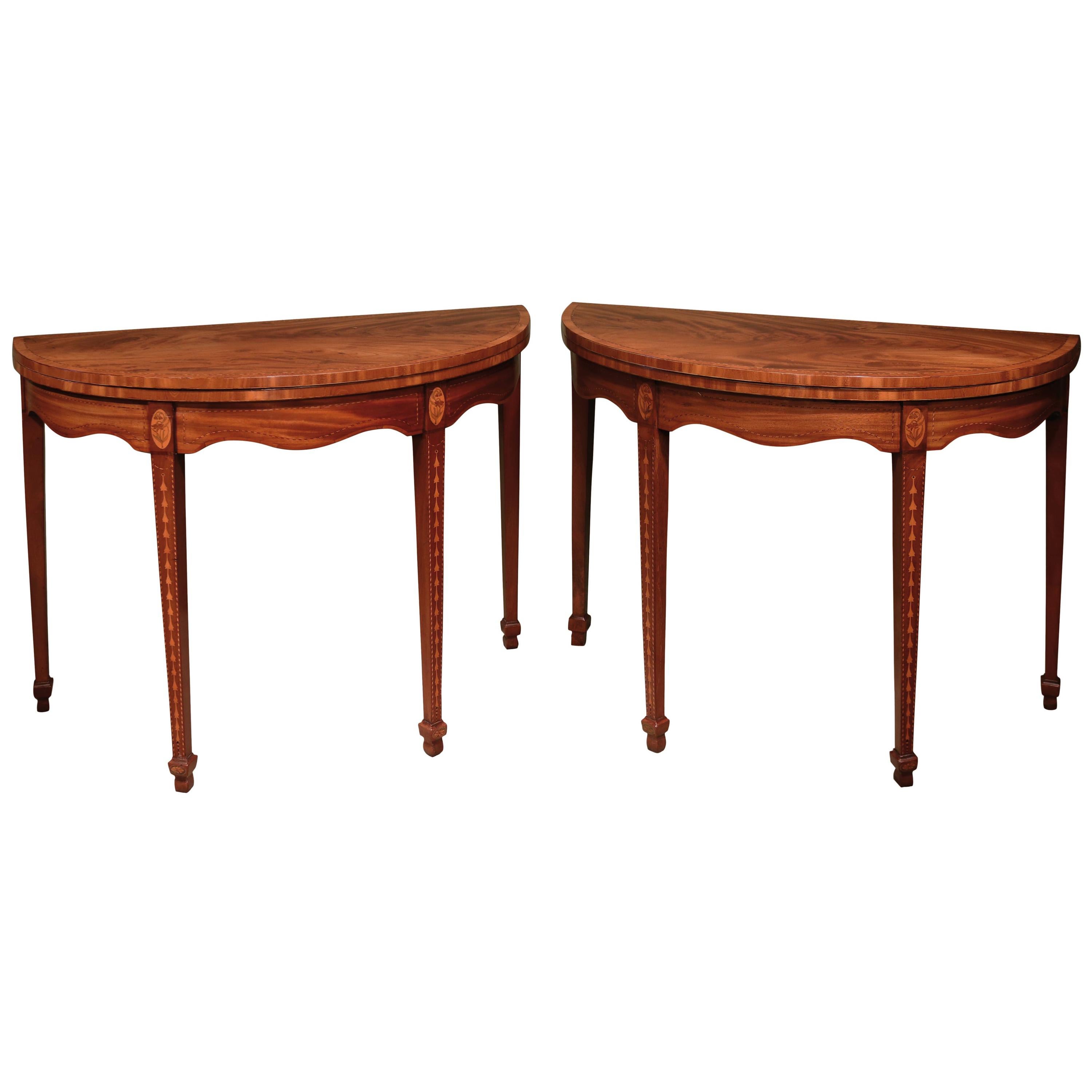 Pair of Late 18th Century Sheraton Period Figured Mahogany Card Tables