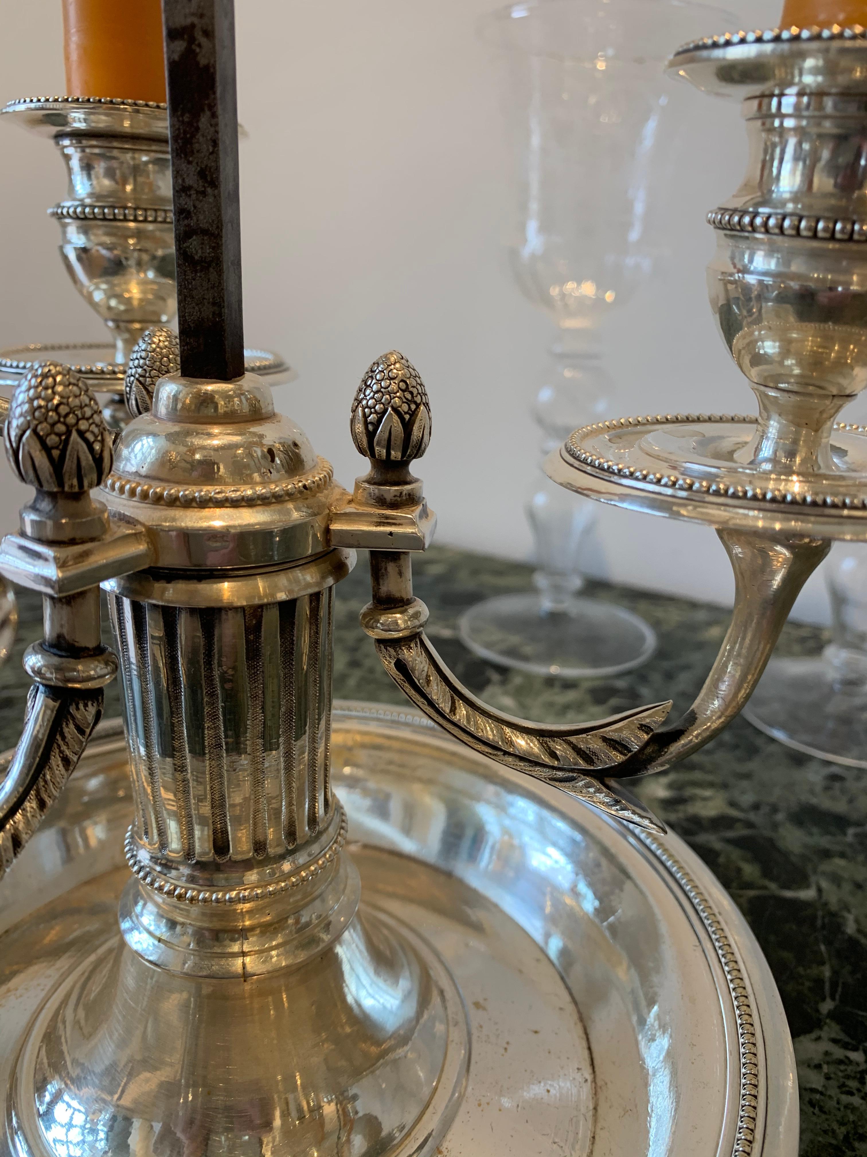 Painted Pair of Late 18th Century Silvered Bronze Bouillotte Lamps