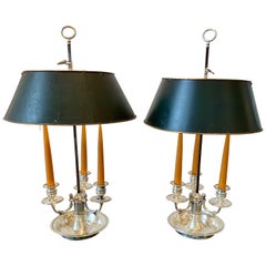 Pair of Late 18th Century Silvered Bronze Bouillotte Lamps