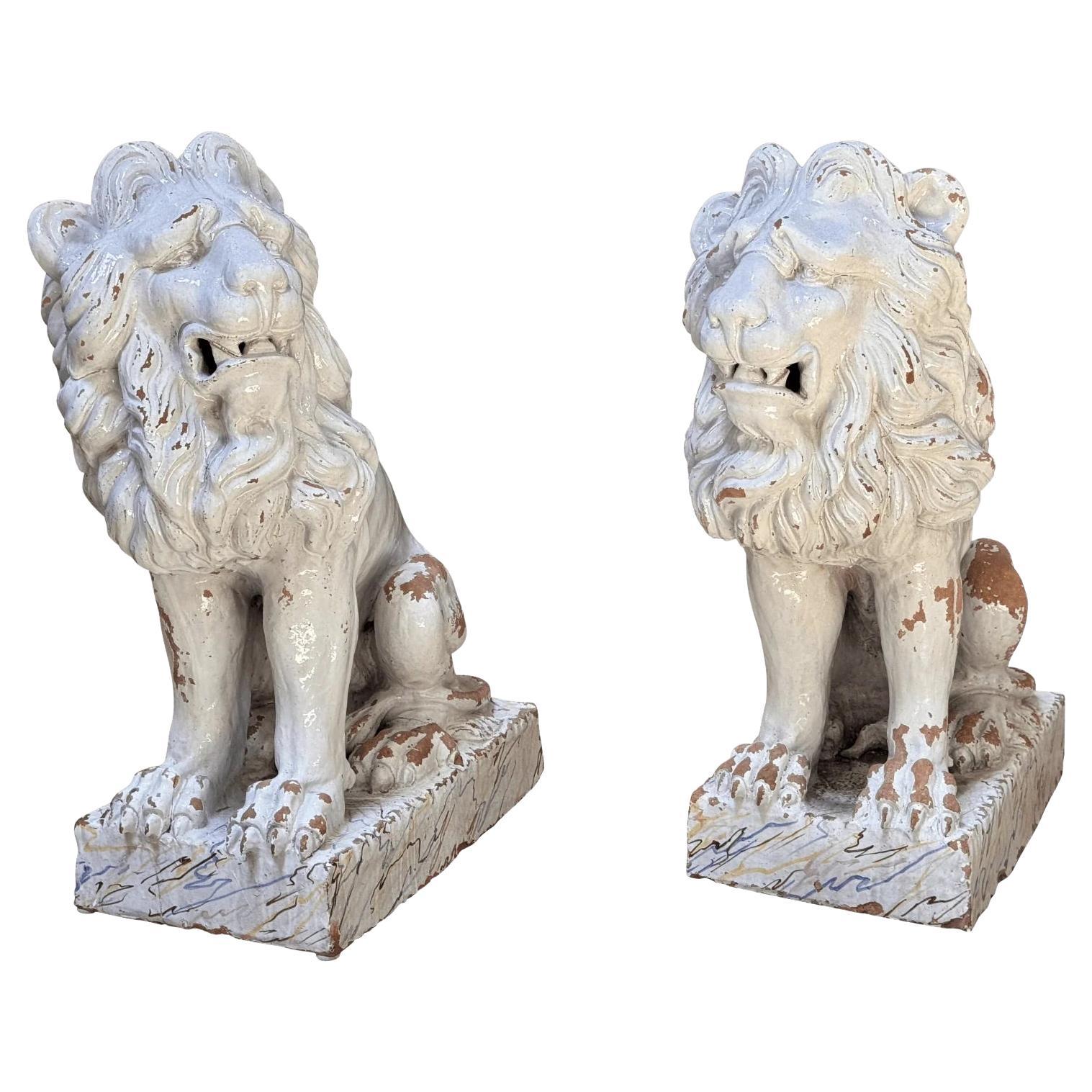 Pair of late 18th century terracotta lions from Naples