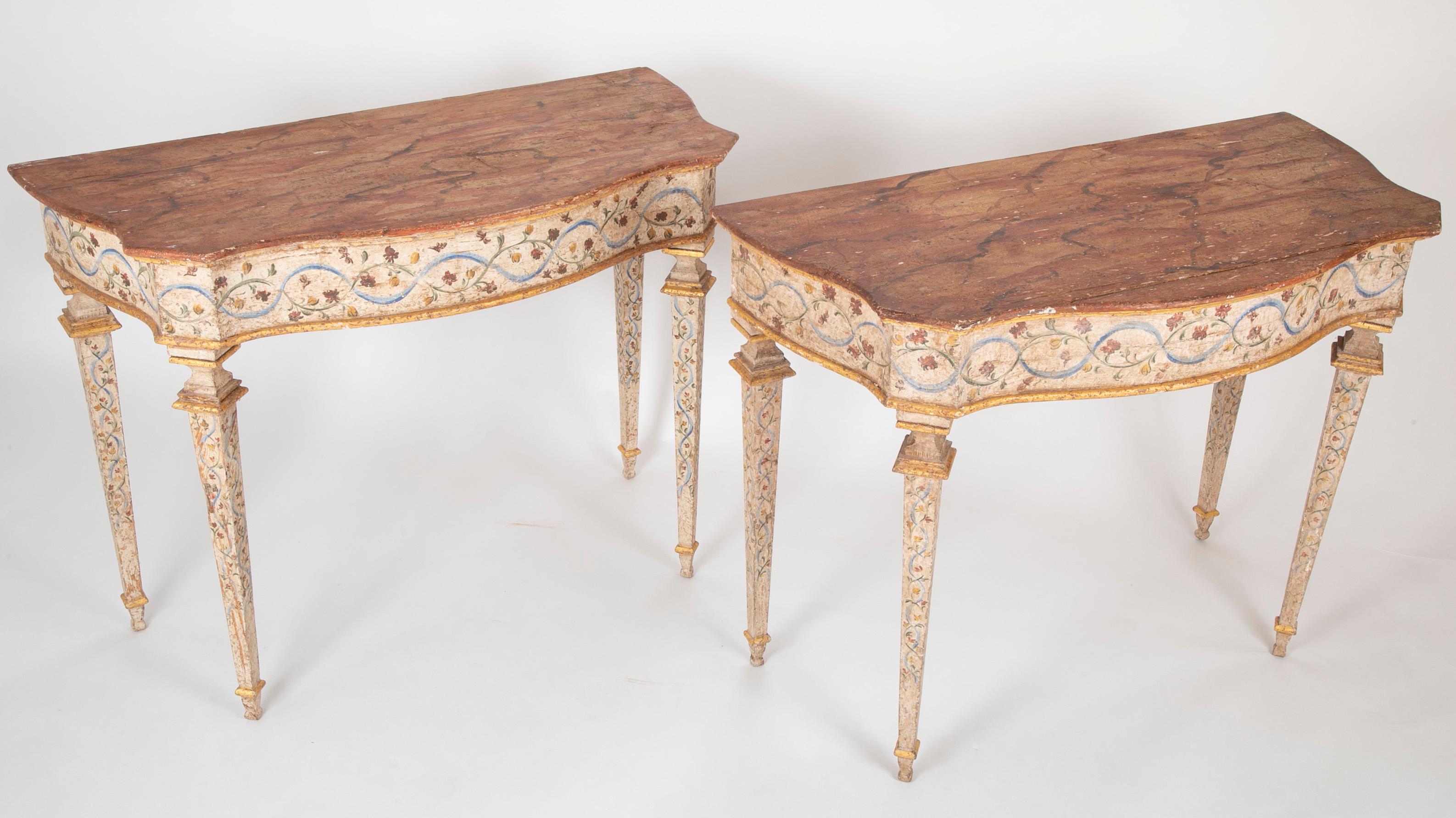 Italian Pair of Late 18th Century Venetian Painted Consoles For Sale