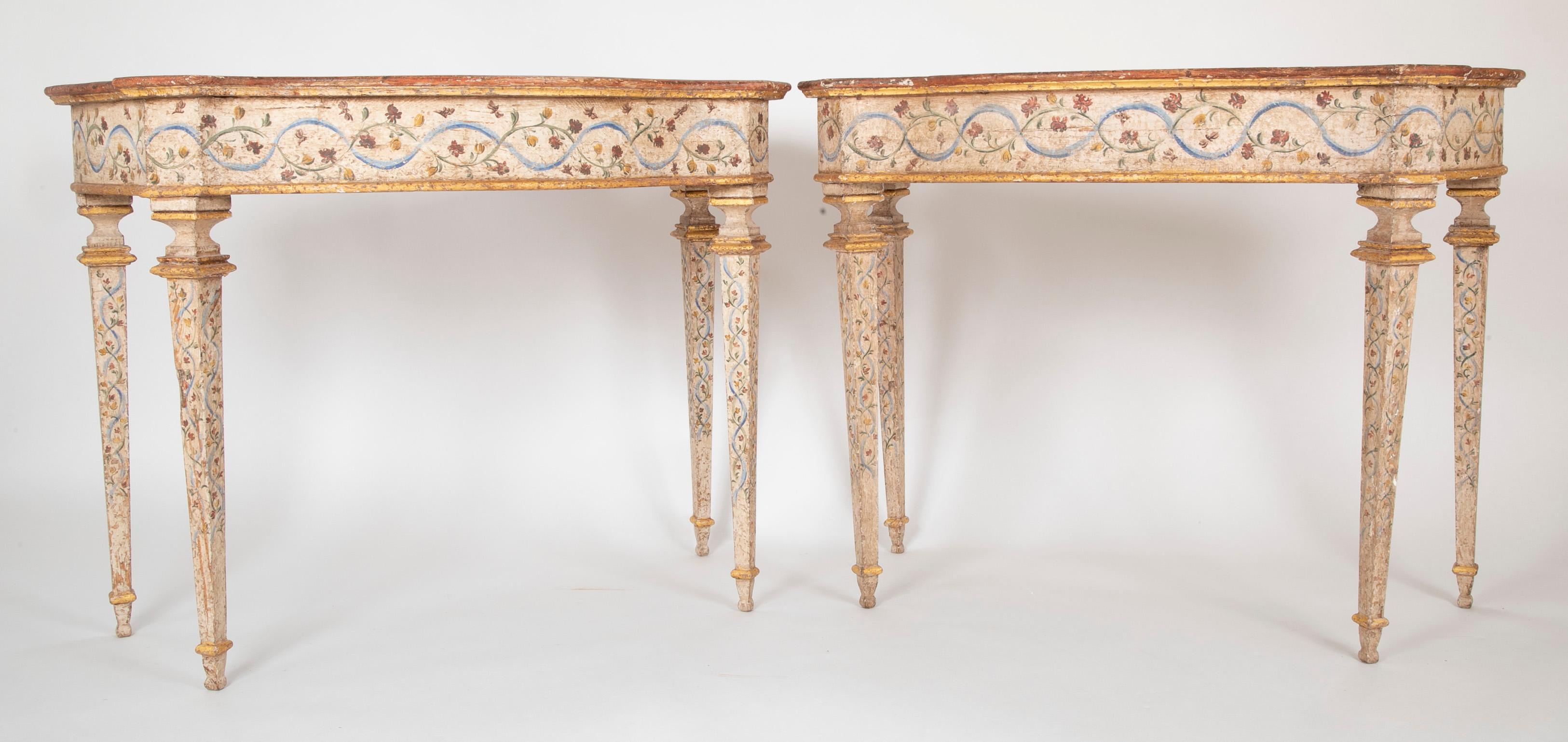 Pair of Late 18th Century Venetian Painted Consoles In Good Condition For Sale In Stamford, CT