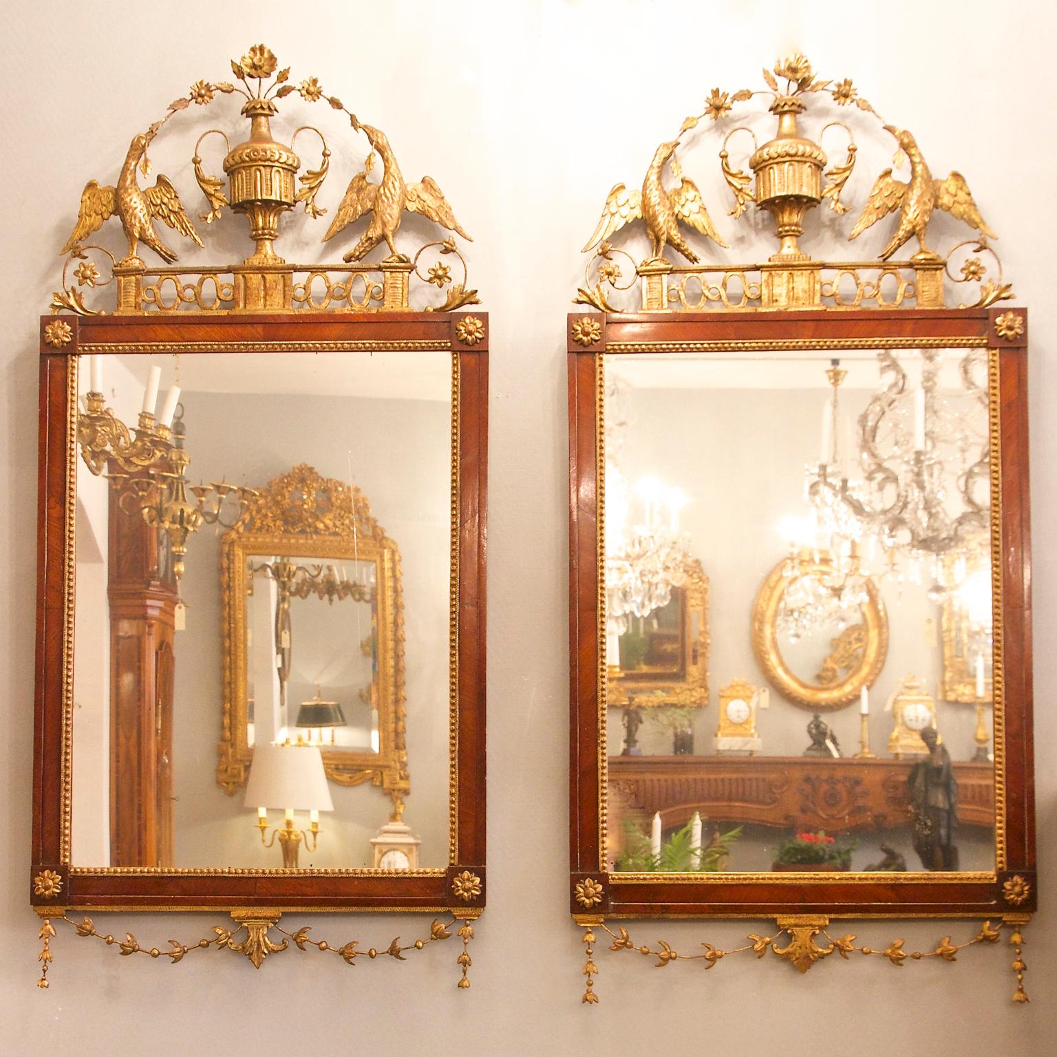Pair of Late 18th Century Neoclassical Figural Walnut and Giltwood Wall Mirrors 5
