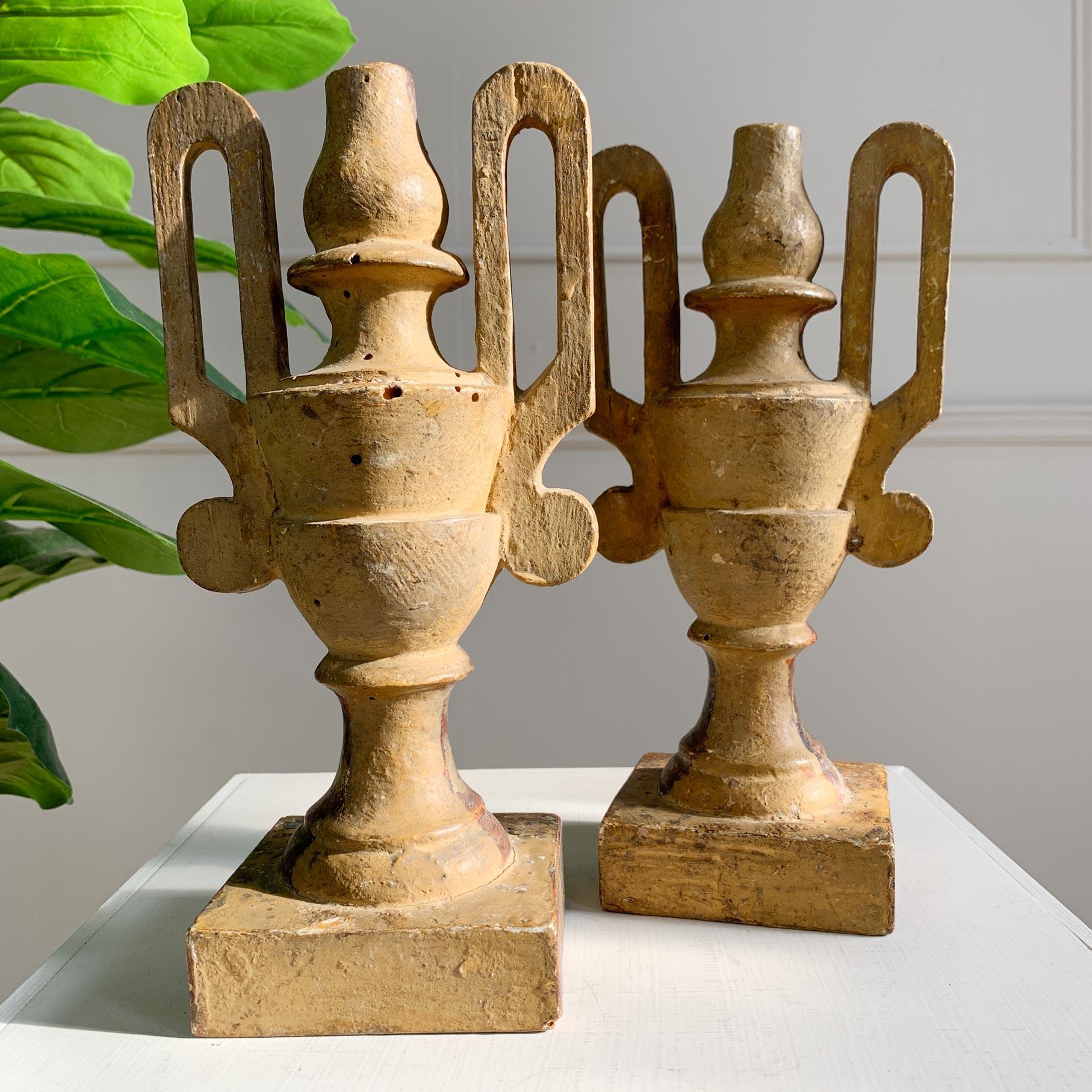 Pair of Late 18th Century Gold Wood and Gesso Baroque Altar Vases For Sale 5