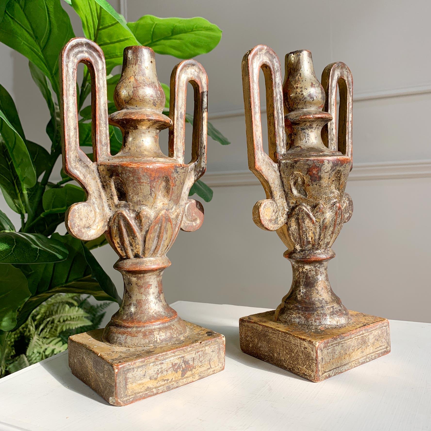German Pair of Late 18th Century Gold Wood and Gesso Baroque Altar Vases For Sale