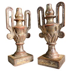 Used Pair of Late 18th Century Gold Wood and Gesso Baroque Altar Vases