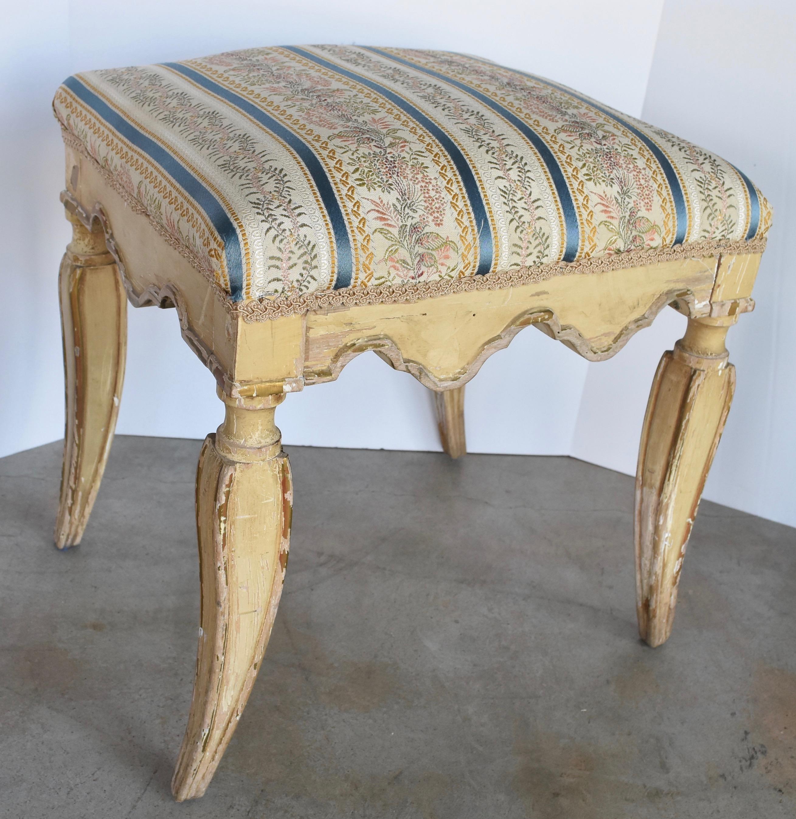 Pair of Late 18th Century Wooden Original Painted Italian Benches, Gold Touches 1