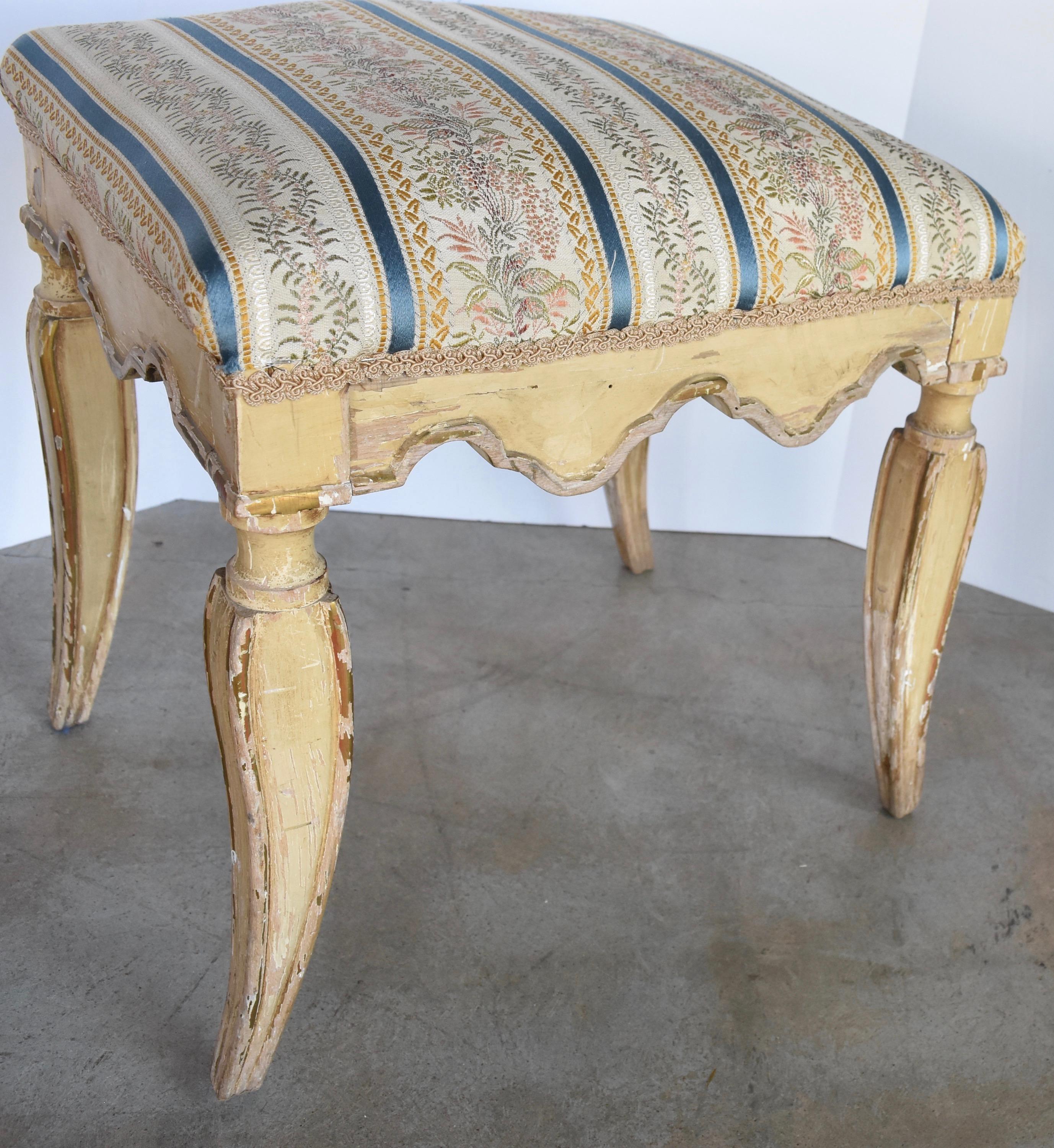 Pair of Late 18th Century Wooden Original Painted Italian Benches, Gold Touches 2