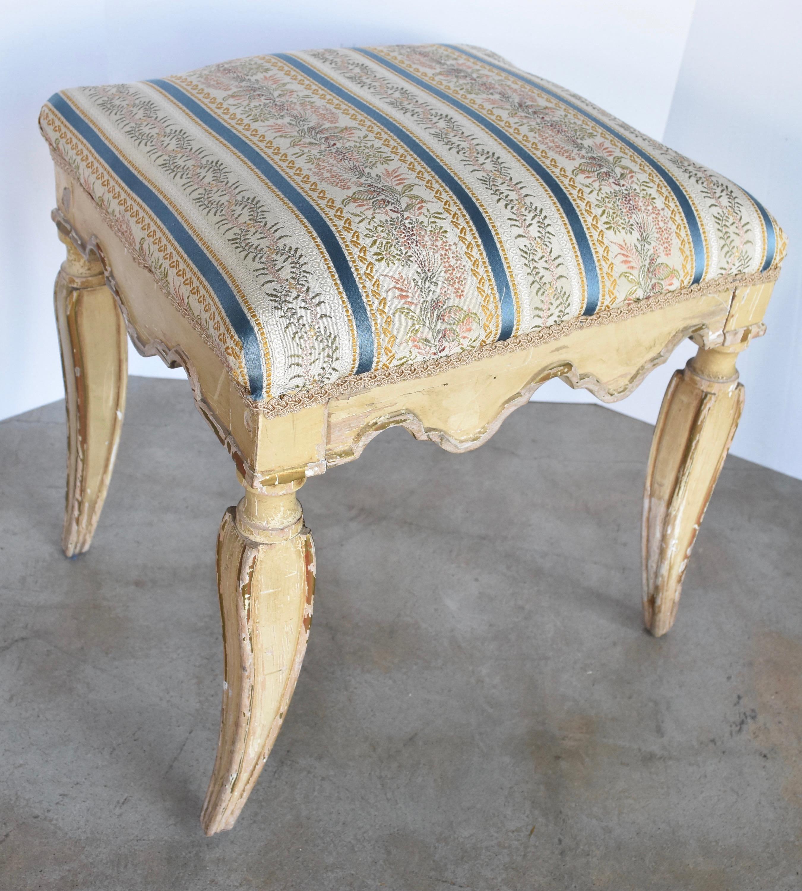 Pair of Late 18th Century Wooden Original Painted Italian Benches, Gold Touches 3
