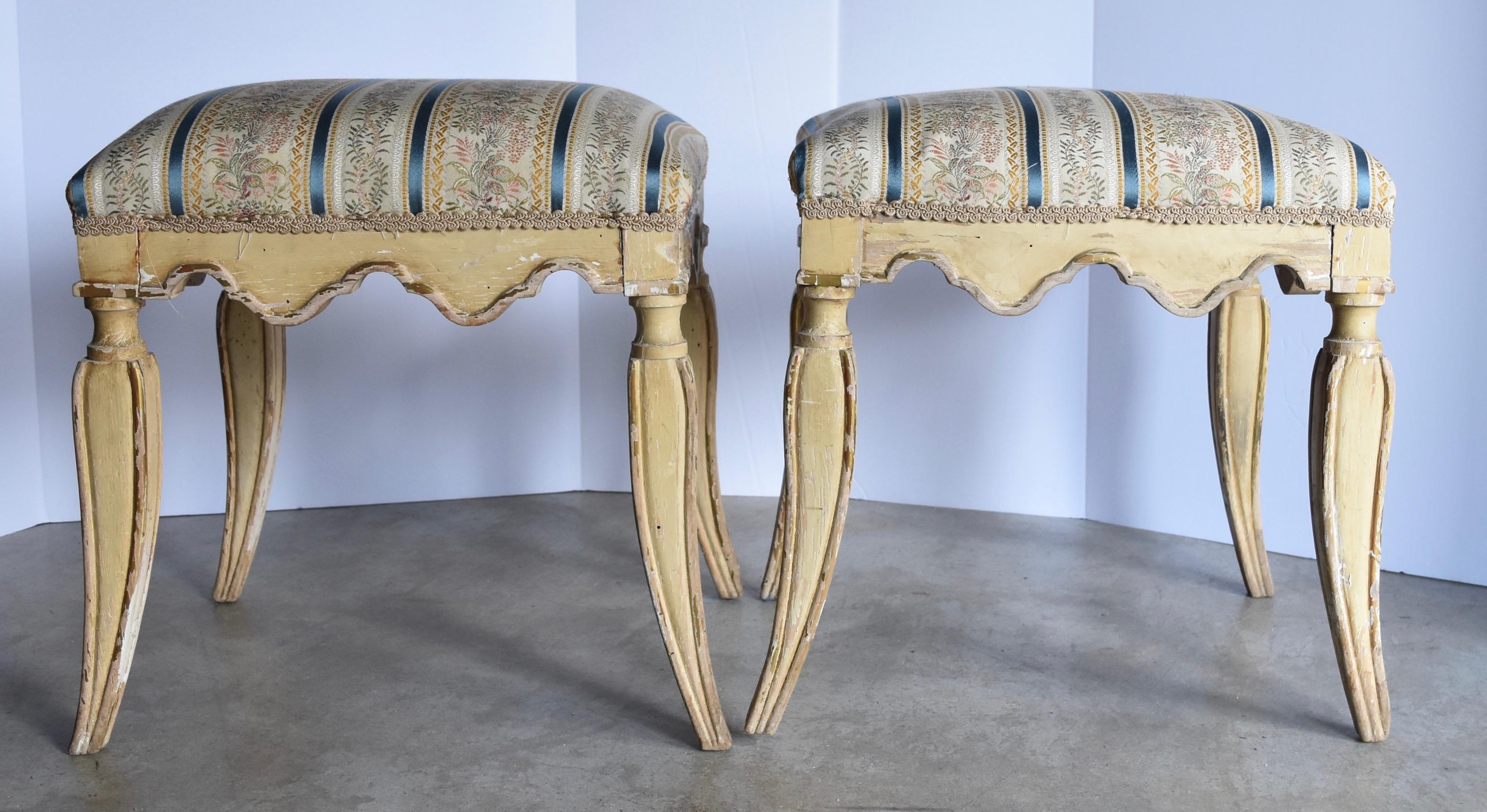 Pair of Late 18th Century Wooden Original Painted Italian Benches, Gold Touches 5