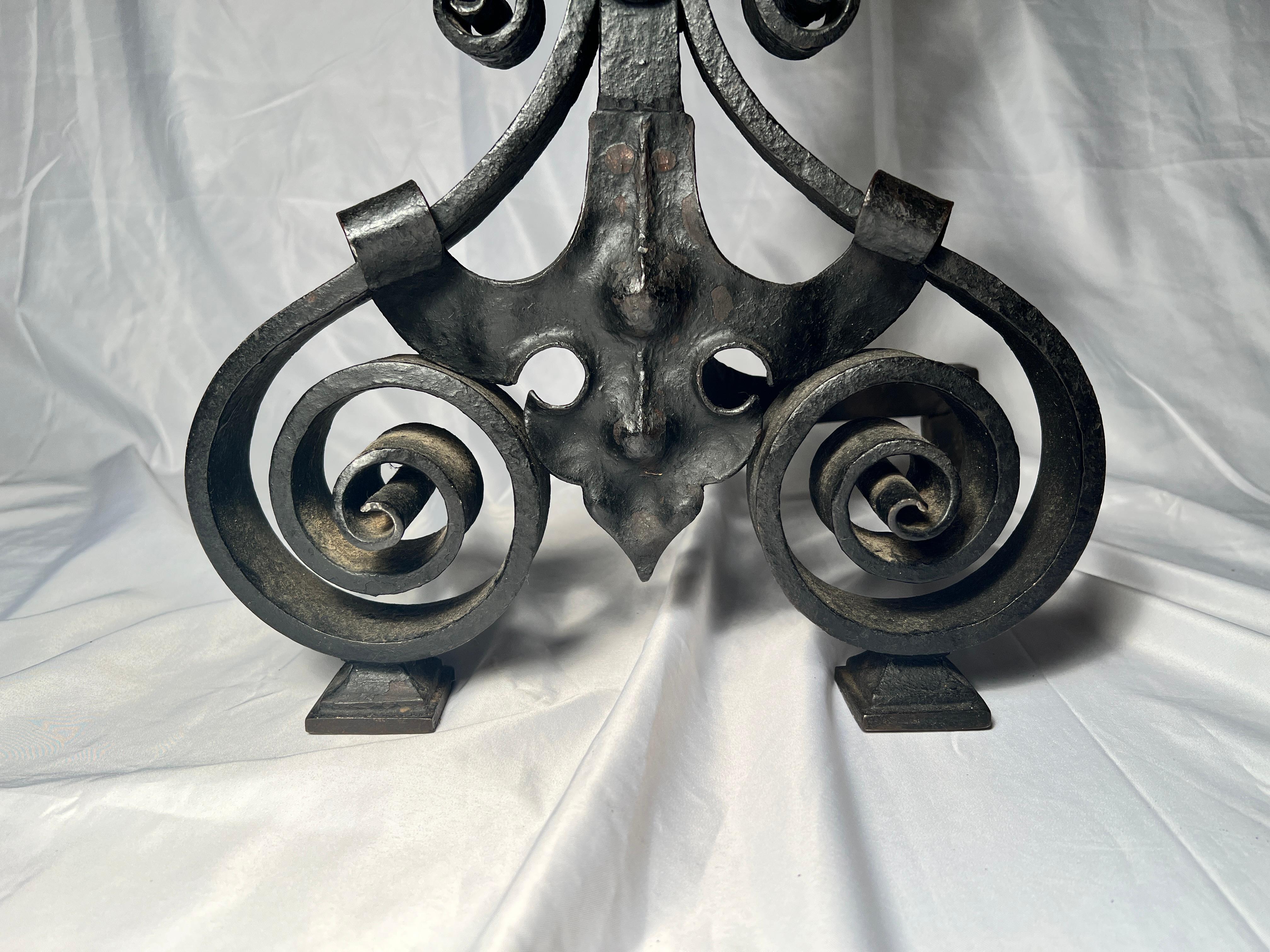 French Pair of Late 18th Century Wrought Iron Fireplace Andirons  For Sale