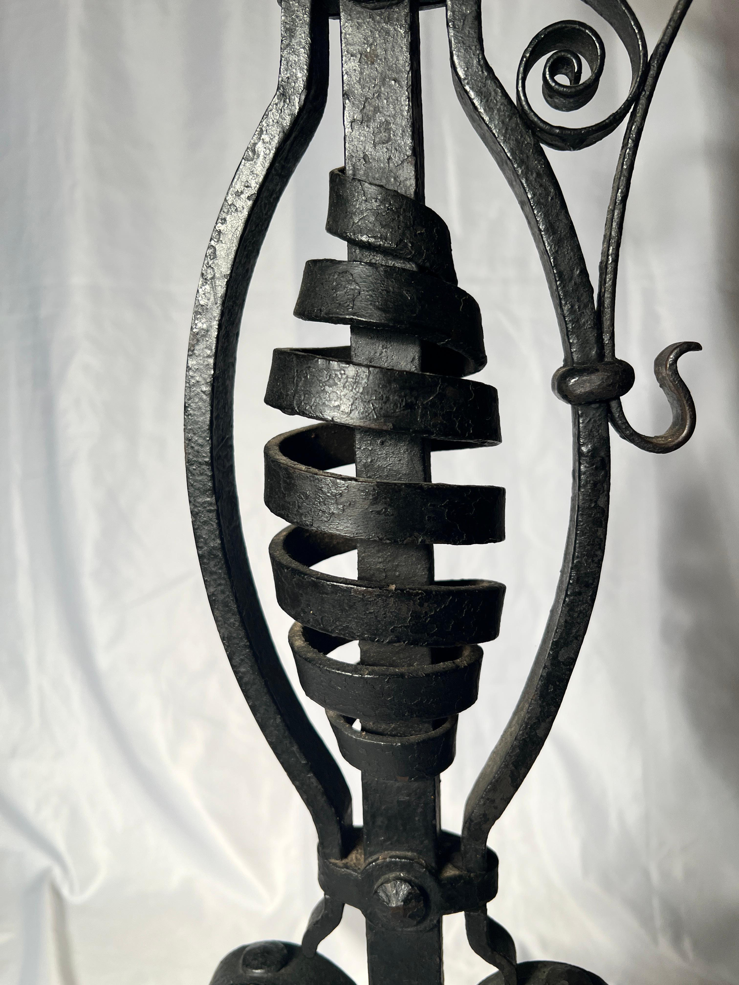 Pair of Late 18th Century Wrought Iron Fireplace Andirons In Good Condition For Sale In New Orleans, LA