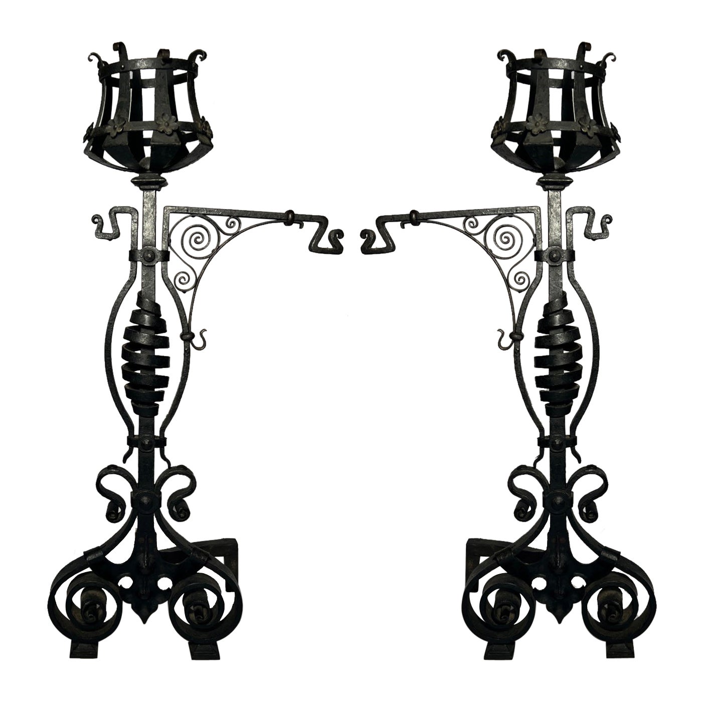 Pair of Late 18th Century Wrought Iron Fireplace Andirons
