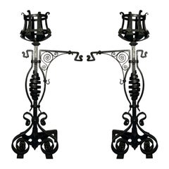 Pair of Late 18th Century Wrought Iron Fireplace Andirons