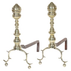 Pair of Late 18th-Early 19th Century North American Polished Brass Andirons