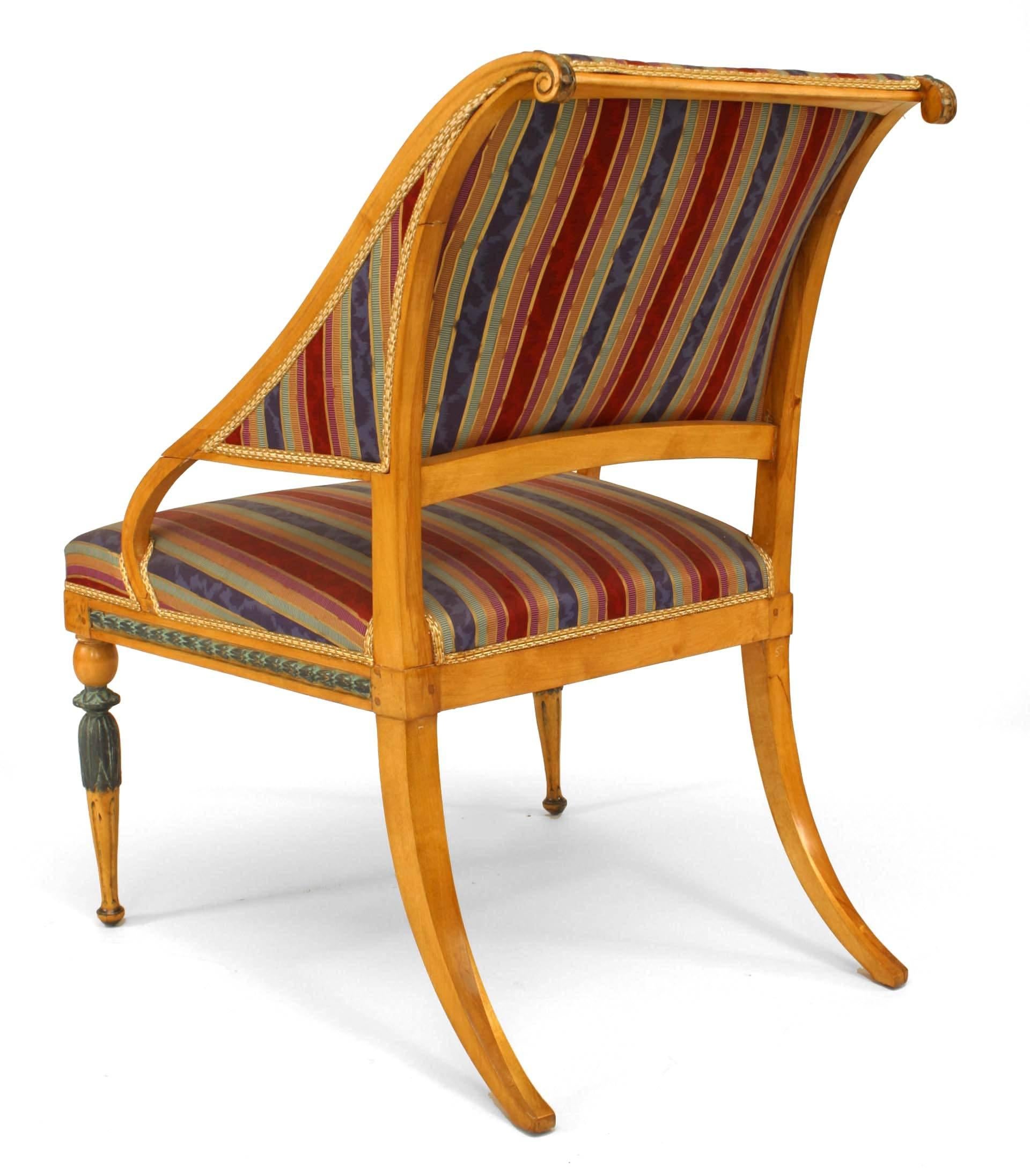 Birch Pair of Swedish Neoclassic Striped Armchairs For Sale