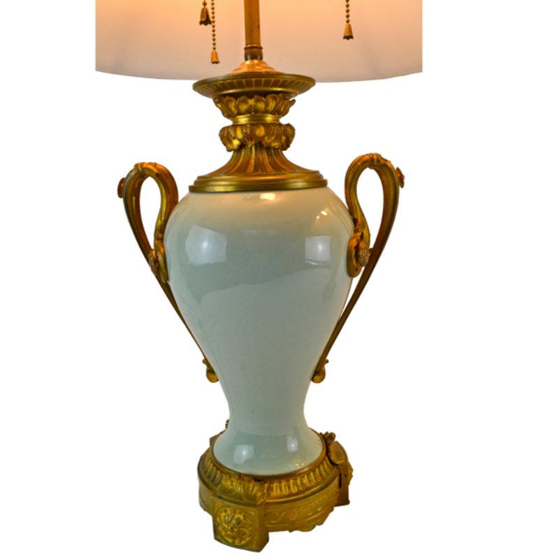 Neoclassical Revival Pair of Late 19 Century Gilt Bronze-Mounted Chinese Celadon Vase Lamps