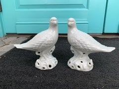 Pair of Late 19th-20th Century Chinese Blanc de Chine Porcelain Pigeons