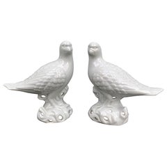 Pair of Late 19th-20th Century Chinese Blanc de Chine Porcelain Pigeons