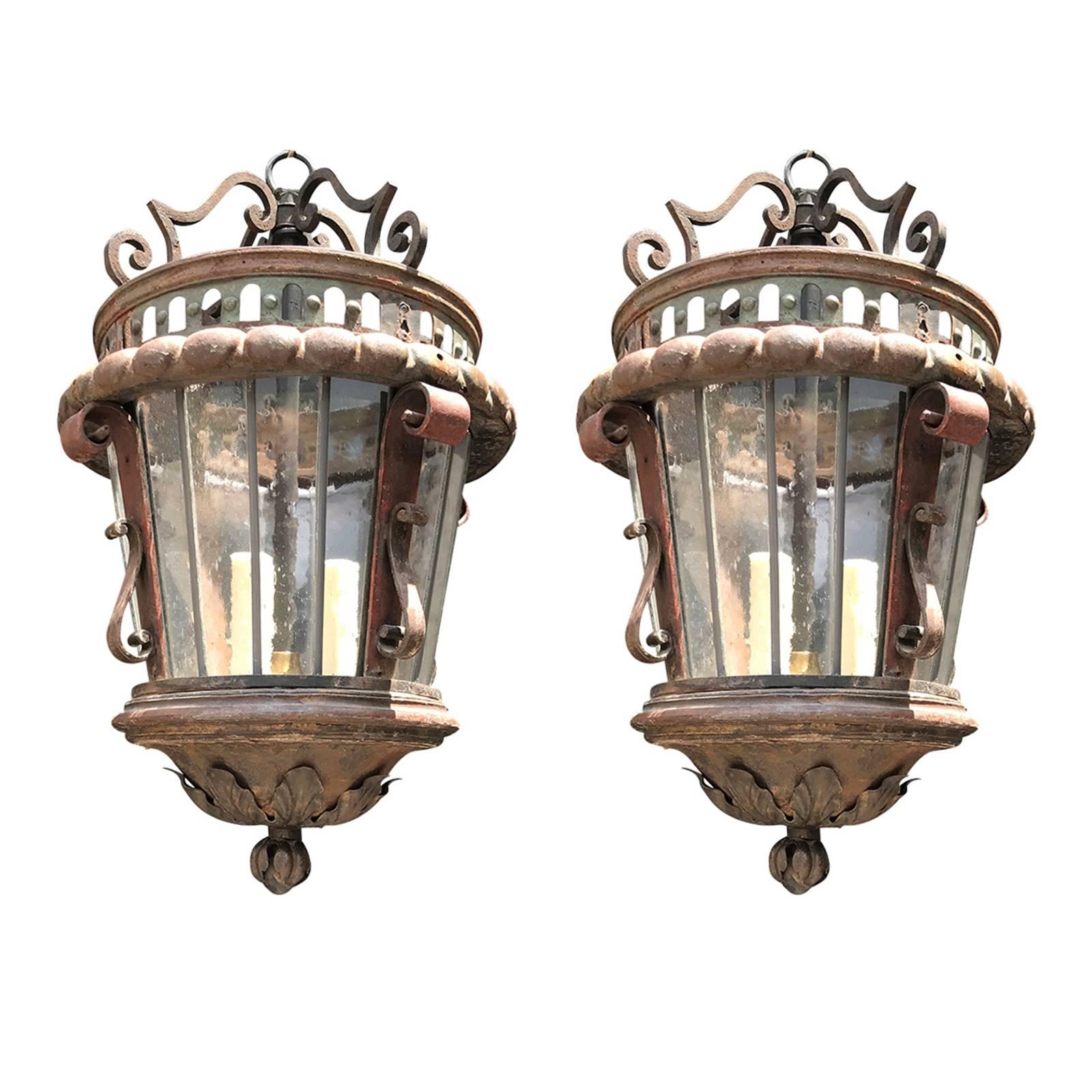 Pair of Late 19th and Early 20th Century Continental Iron Lanterns