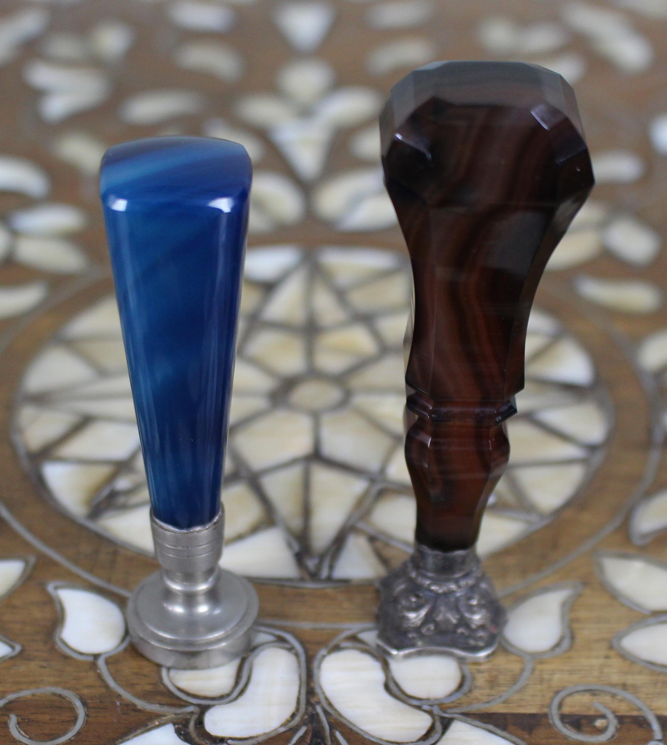 British Pair of Late 19th c. Agate Monogram Wax Seals For Sale