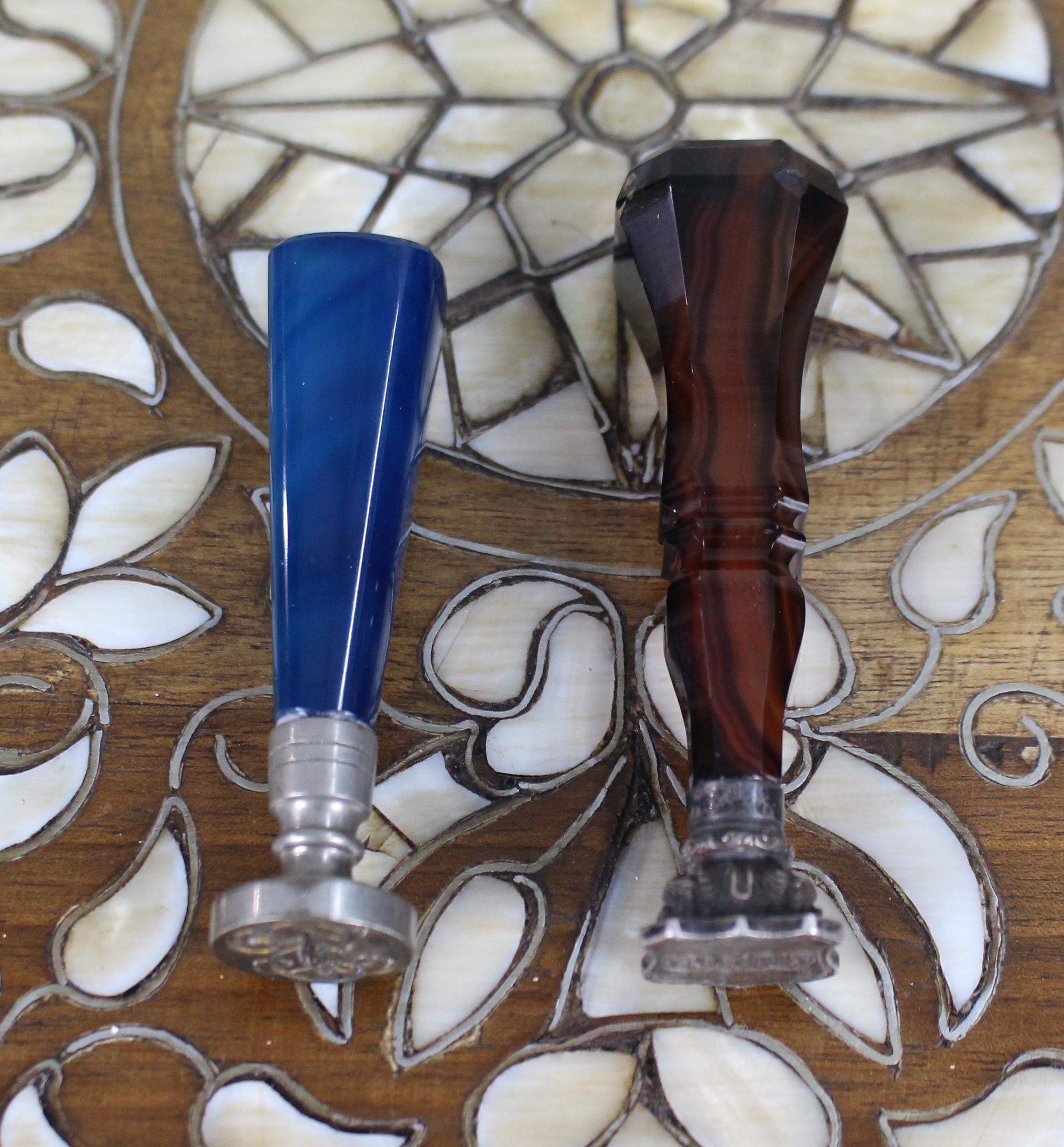 19th Century Pair of Late 19th c. Agate Monogram Wax Seals For Sale