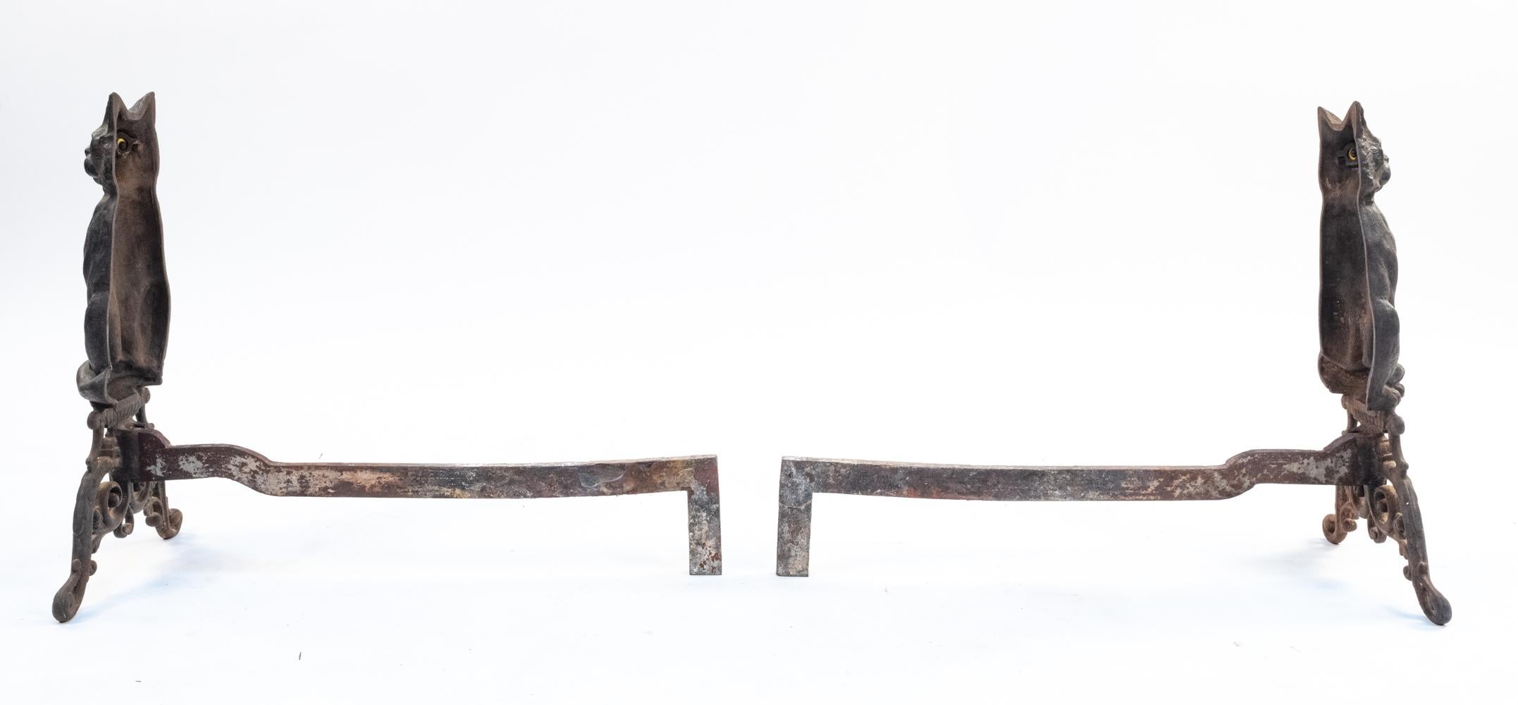 Late 19th Century Pair of Late 19th C Cast Iron Black Cat Andirons Attr. to Peck, Stow & Wilcox