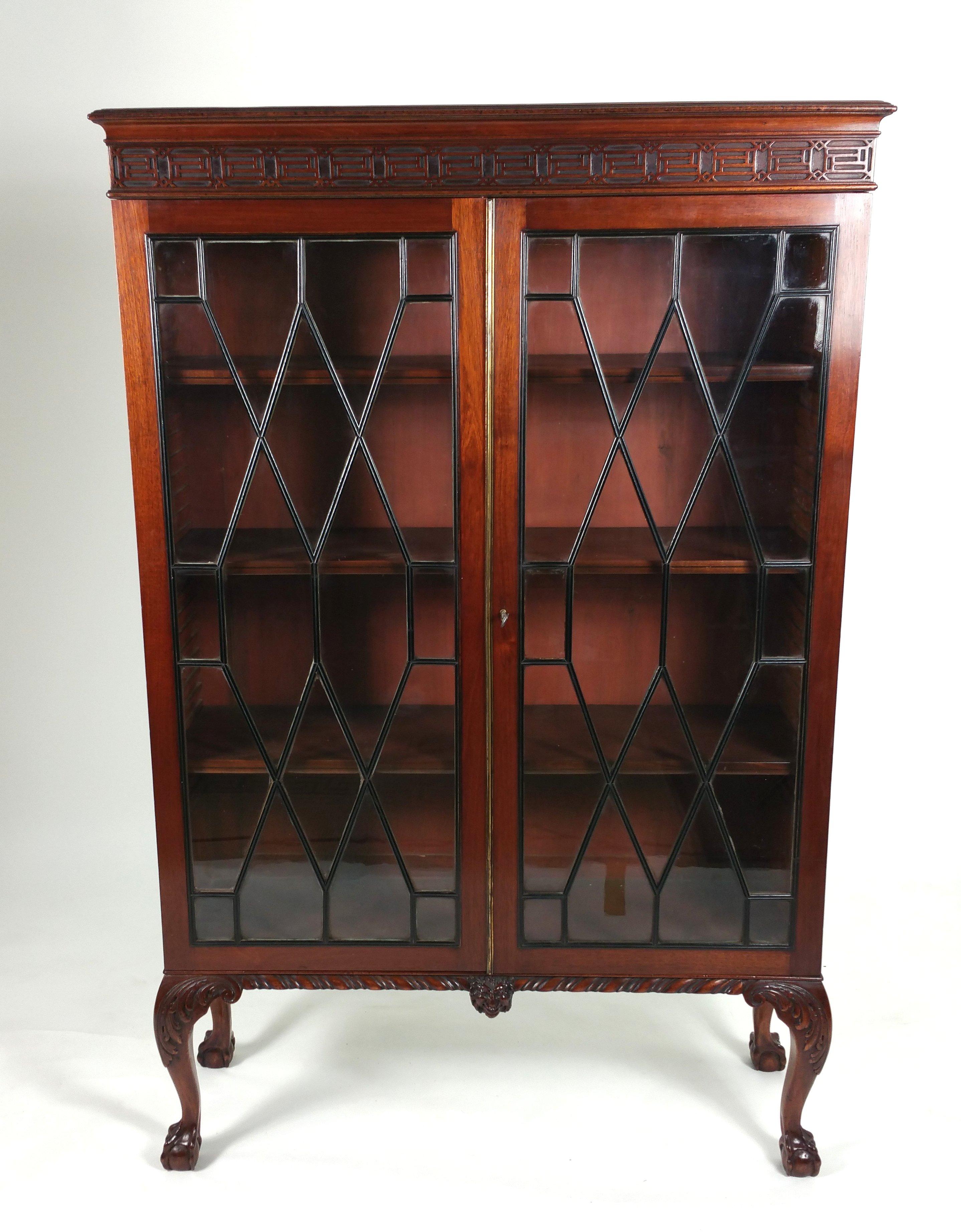 British Pair of Late 19th Century Chippendale Revival Mahogany 2-Door Bookcases
