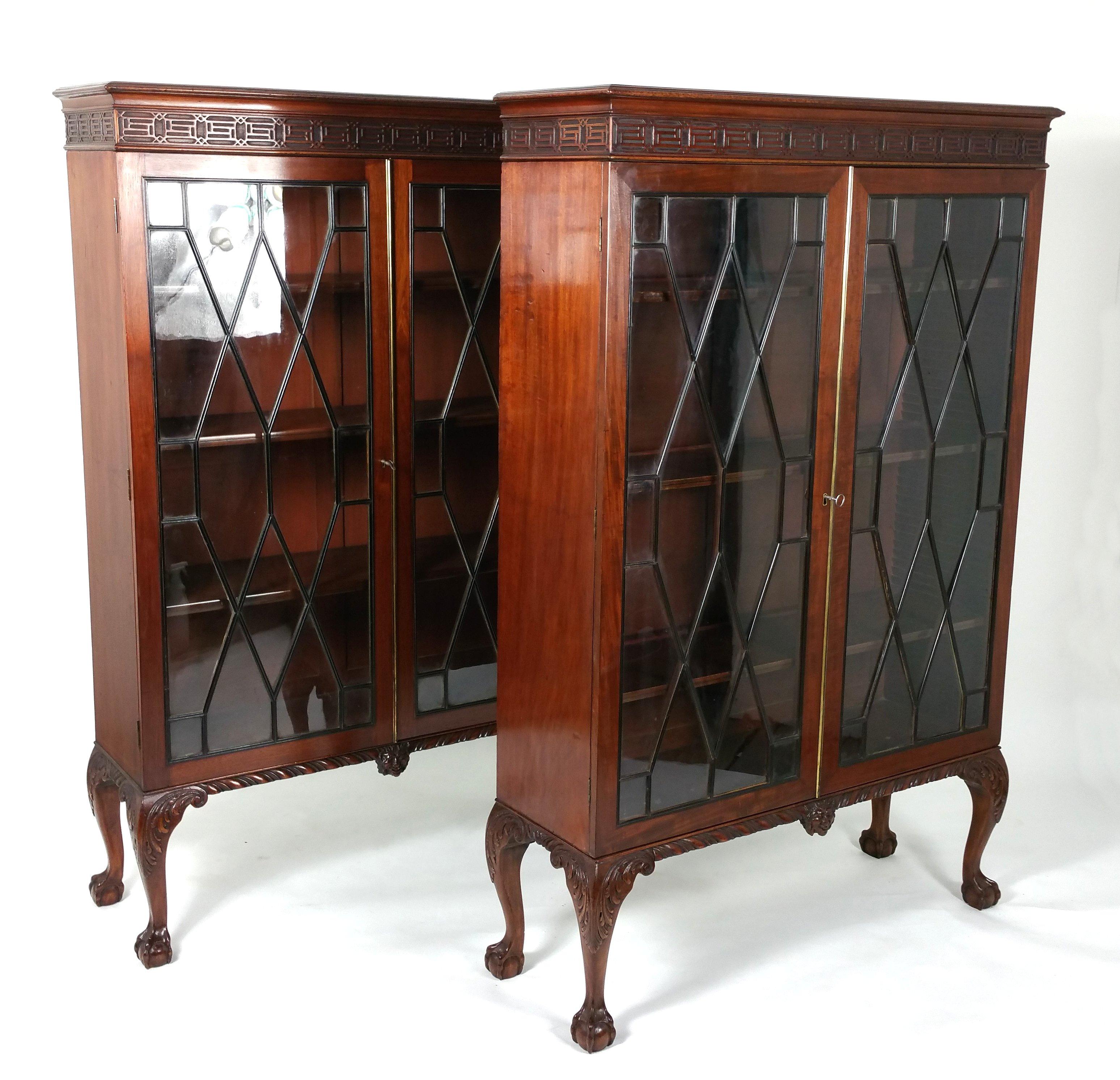 Pair of Late 19th Century Chippendale Revival Mahogany 2-Door Bookcases 4