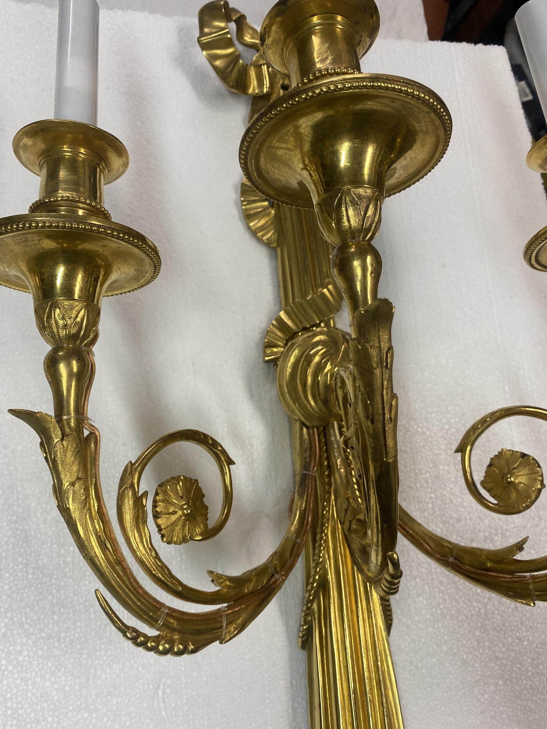 19th Century Pair of Late 19th C. French Gilt Bronze Sconces For Sale