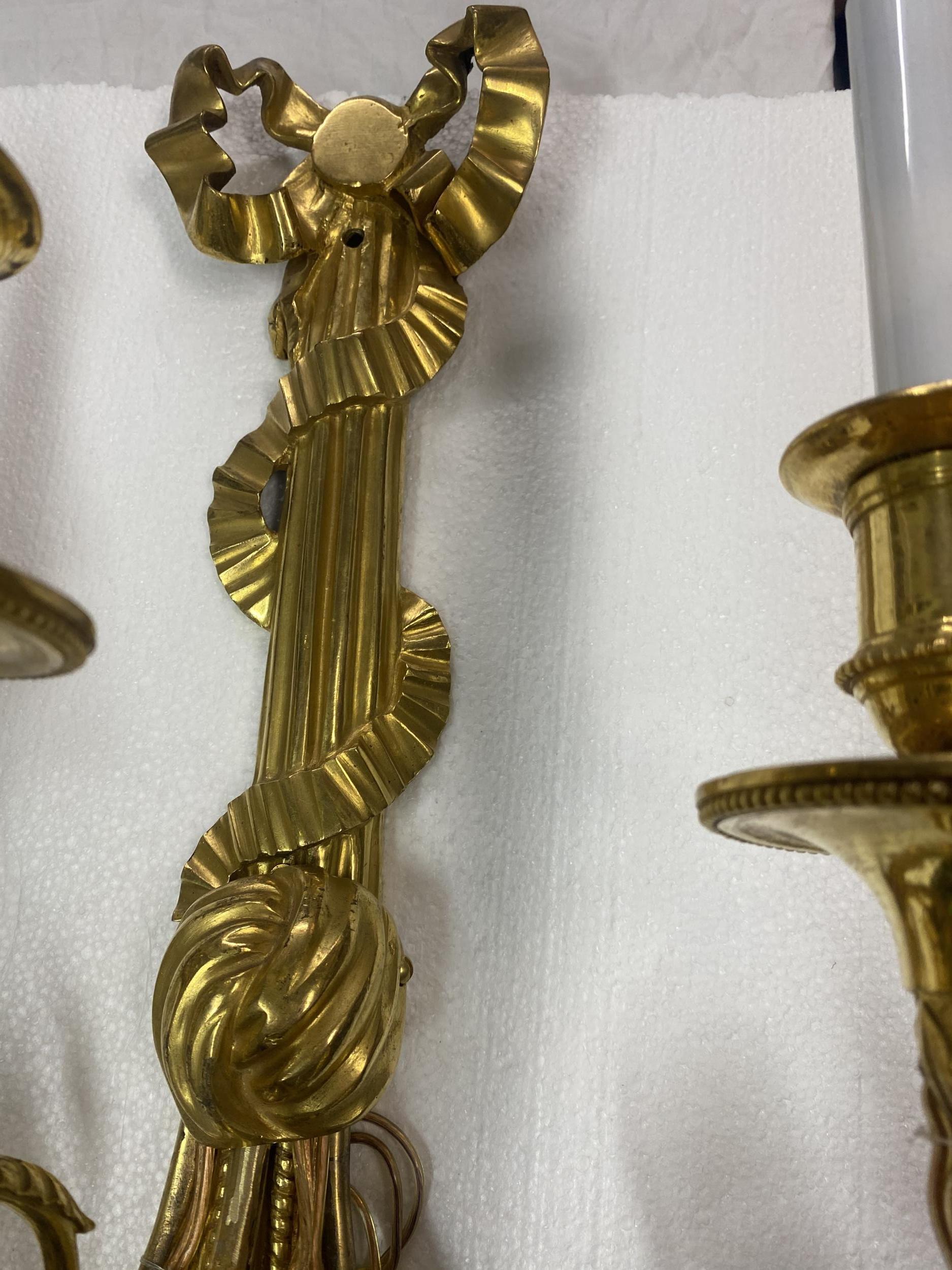 Pair of Late 19th C. French Gilt Bronze Sconces For Sale 2