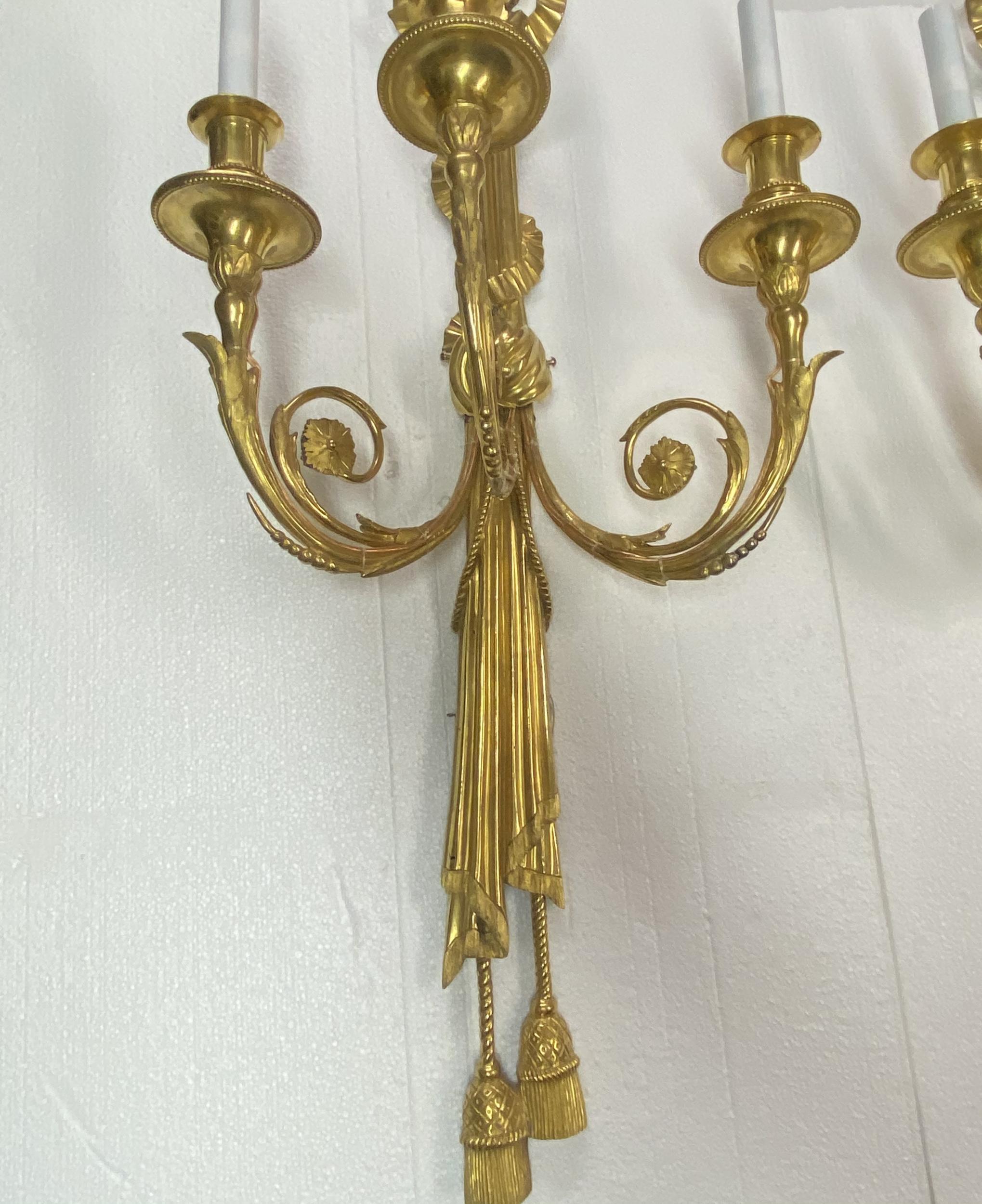 Pair of Late 19th C. French Gilt Bronze Sconces For Sale 3