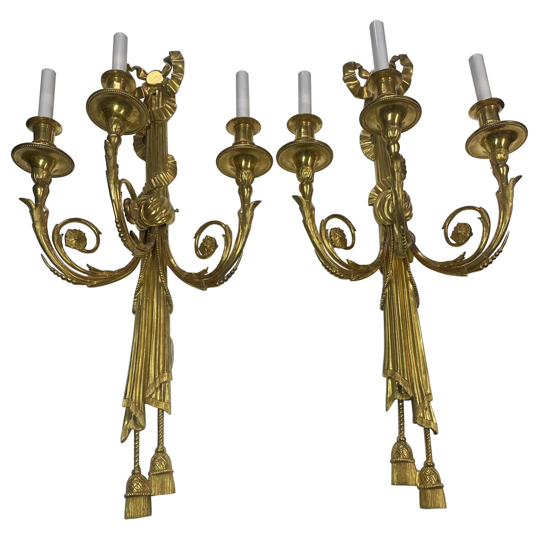 Pair of Late 19th C. French Gilt Bronze Sconces For Sale