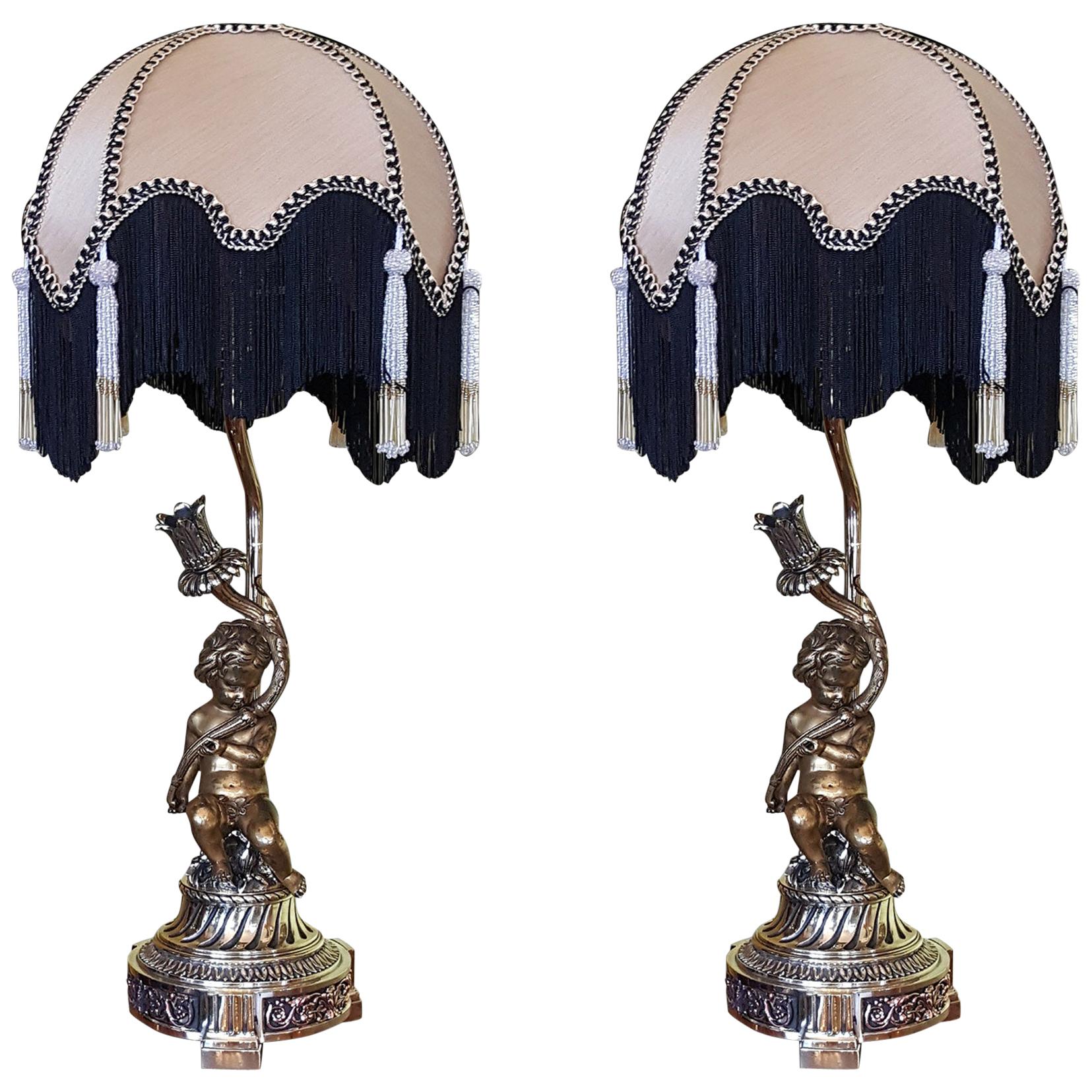 Pair of Late 19th Century French Gilt Bronze Table Lamps For Sale